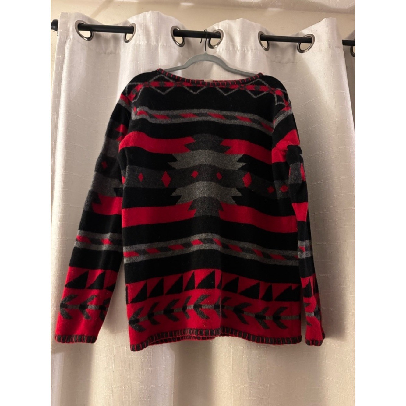 Vintage Jones New York 100% Lambswool Red, Gray, Black SW Geometric Sweater – L