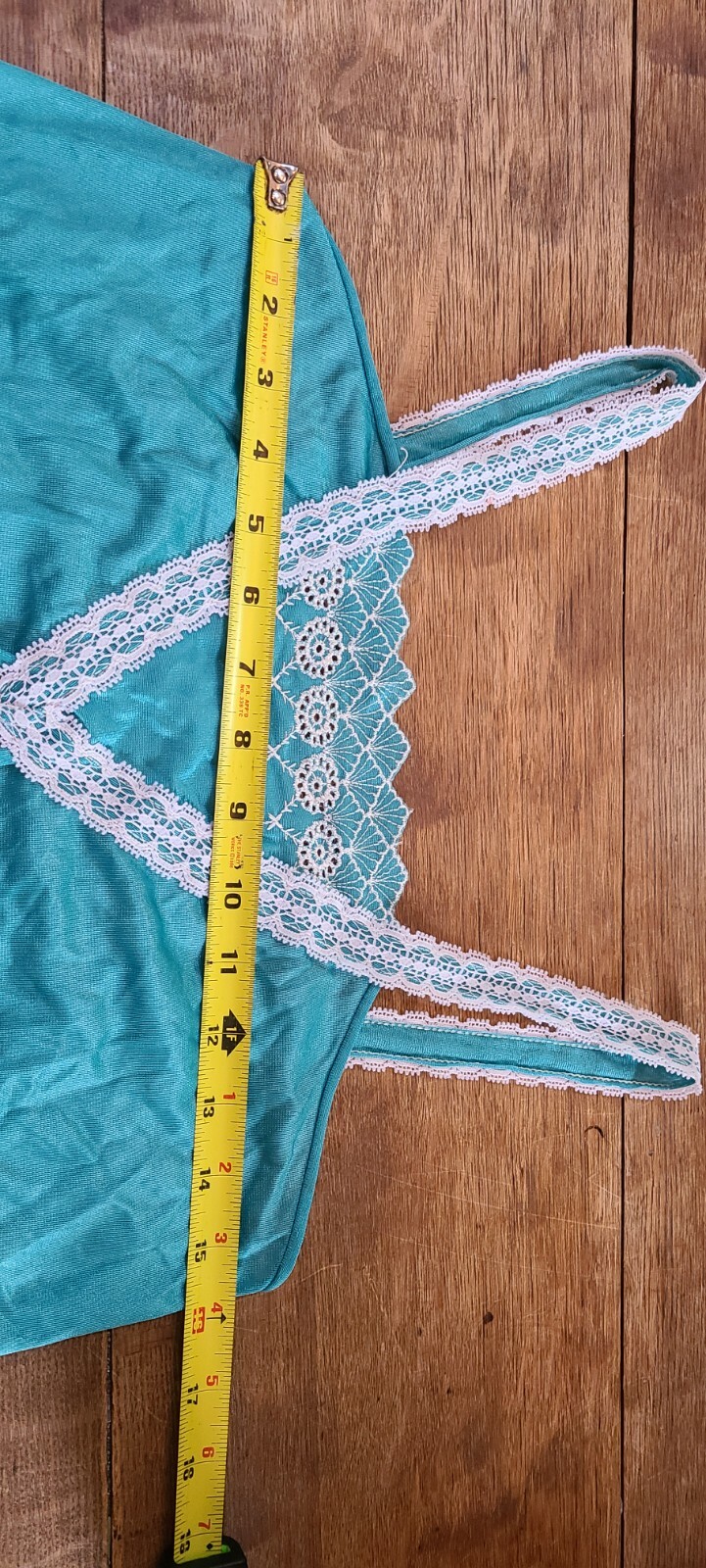 Vtg Sexy Nightgown Full Length Aqua Blue Nylon Lace Ribbon Straps Goddess Sz S