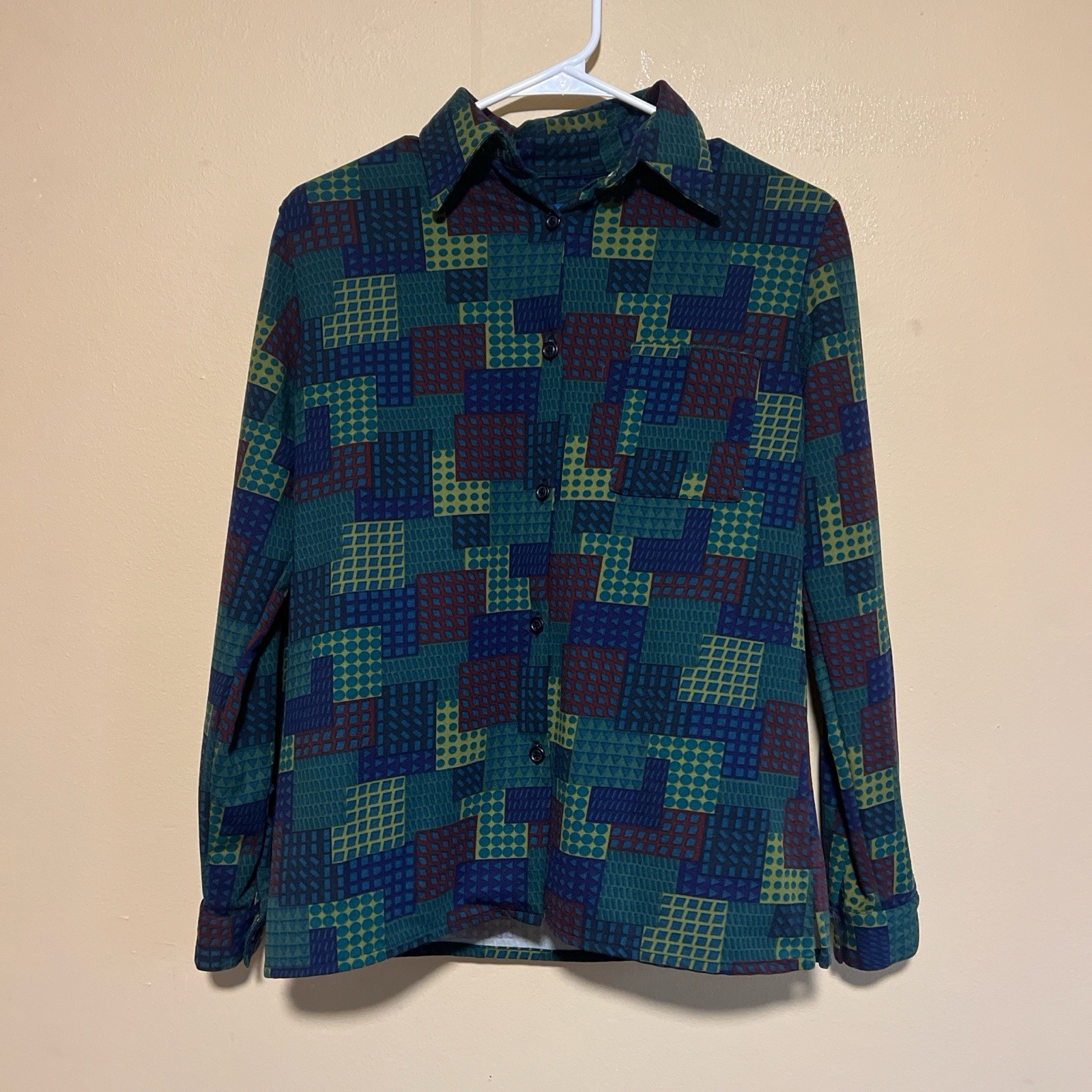 ROMEO GIGLI VINTAGE 1990’s GEOMETRIC PRINT WOMENS SPORTS SHIRT SIZE S