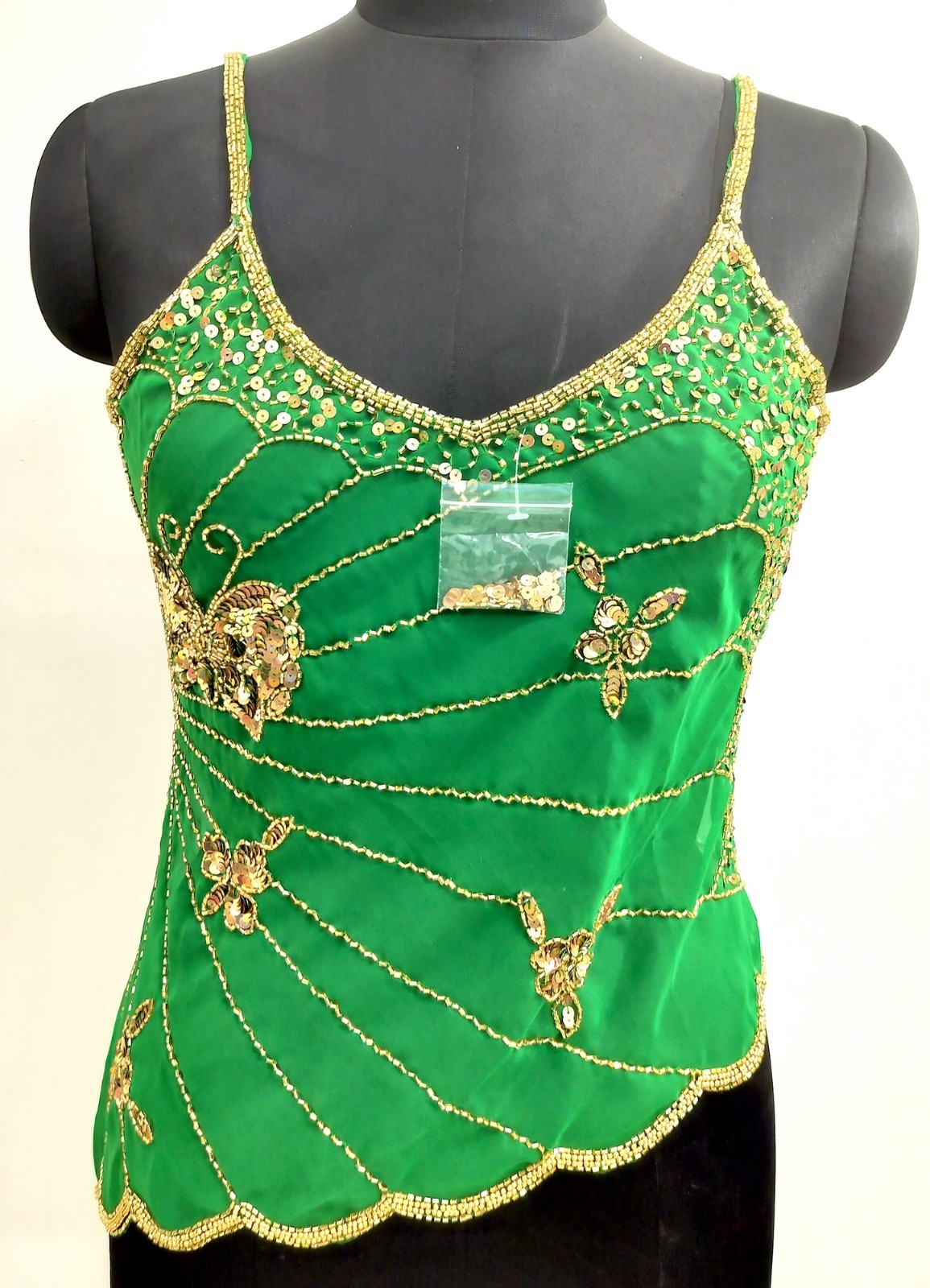 Lot 6 Vintage Y2K Golden Beaded Embroidery Costume Sequin Top Blouse Sheer Tunic