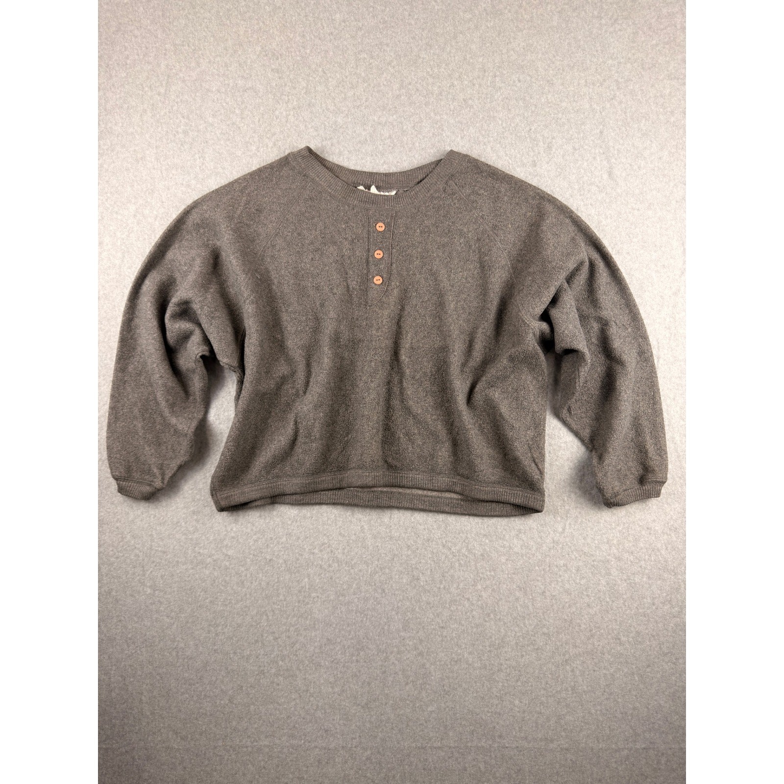 Vintage Paris Sport Club Henley Sweater Gray Raglan Long Sleeve Knit Top Small
