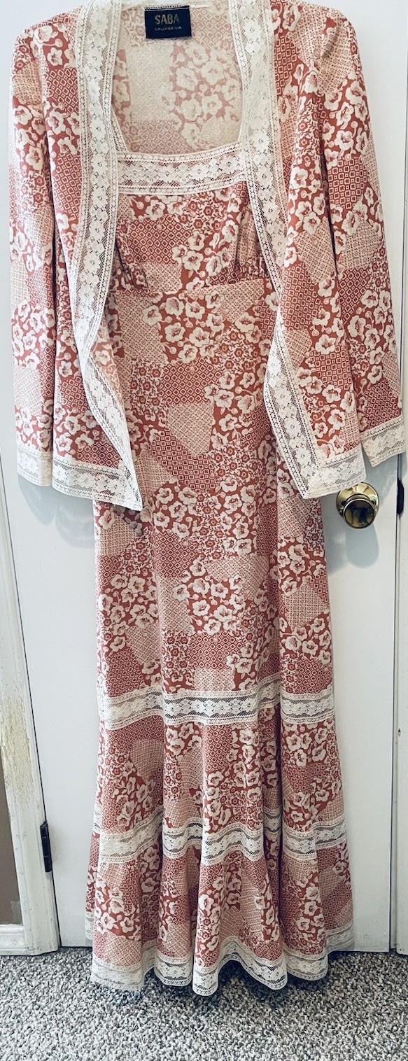 VTG 1970s SABA OF CALIFORNIA SIZE 8 S BOHO HIPPIE PROM DRESS 2 PC Cottagecore