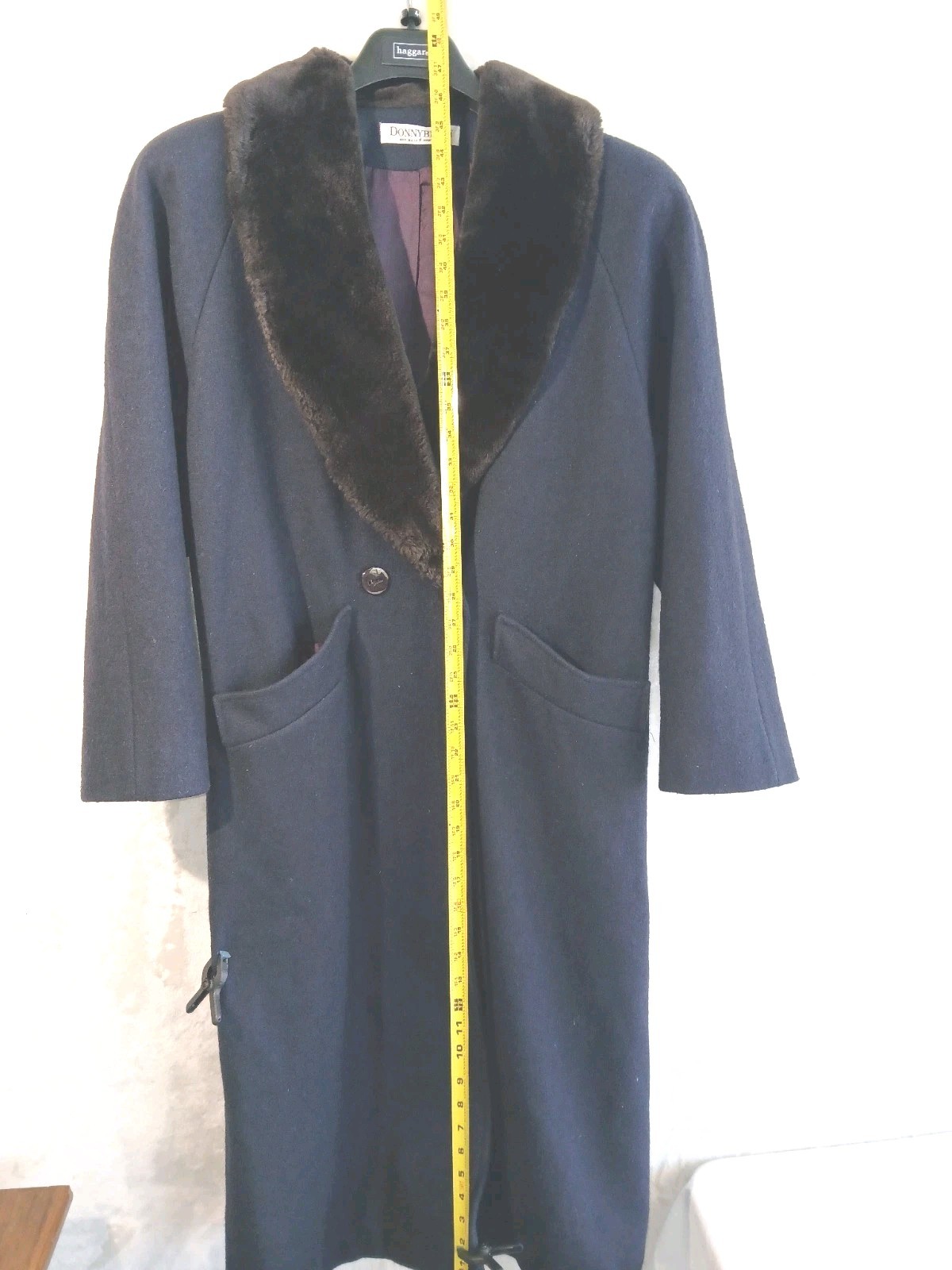 Vintage Women’s Dark Blue Wool Coat W Brown Faux Fur Collar Made In Usa, Size 6