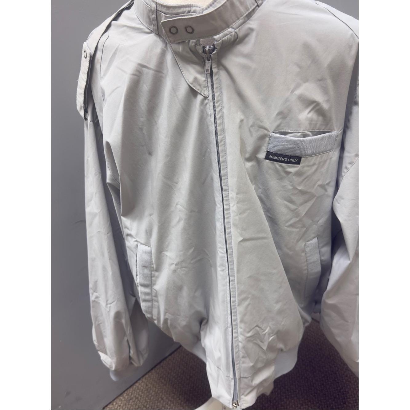 Vintage 90s Members Only L Silver Gray Racer Jacket Moto Indie Sleaze