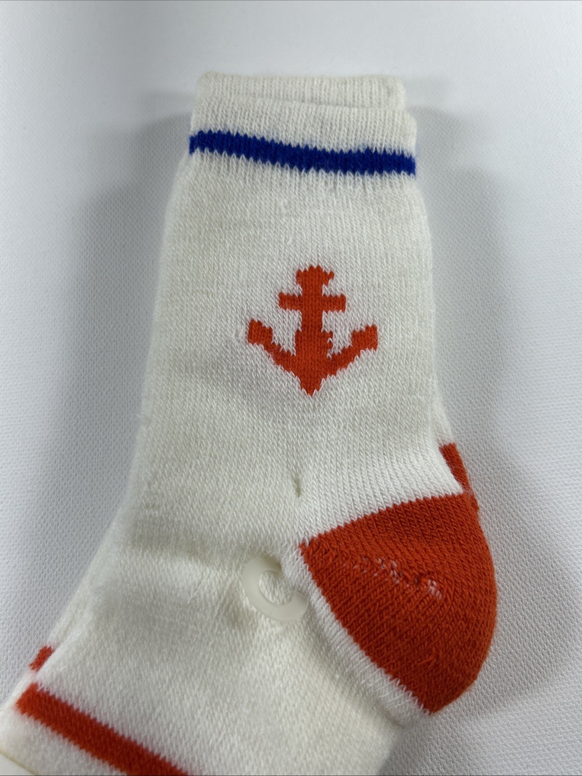 VTG 80s Bonnie Doon Socks Crew Anchor Acrylic Nylon Size 9-11 Orange White Blue.