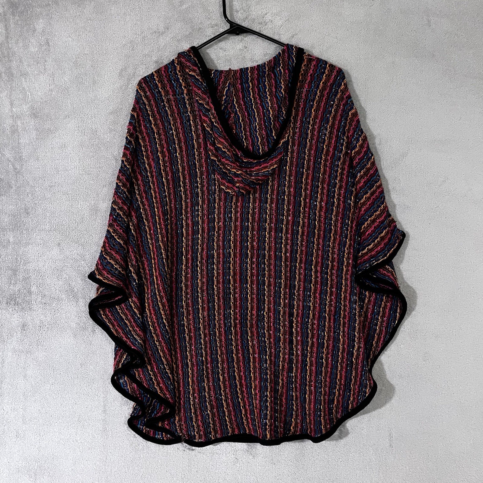 SAY WHAT? CROCHET SHAWL CARDIGAN Women XL HIPPIE Festive Colors Metallic Vtg