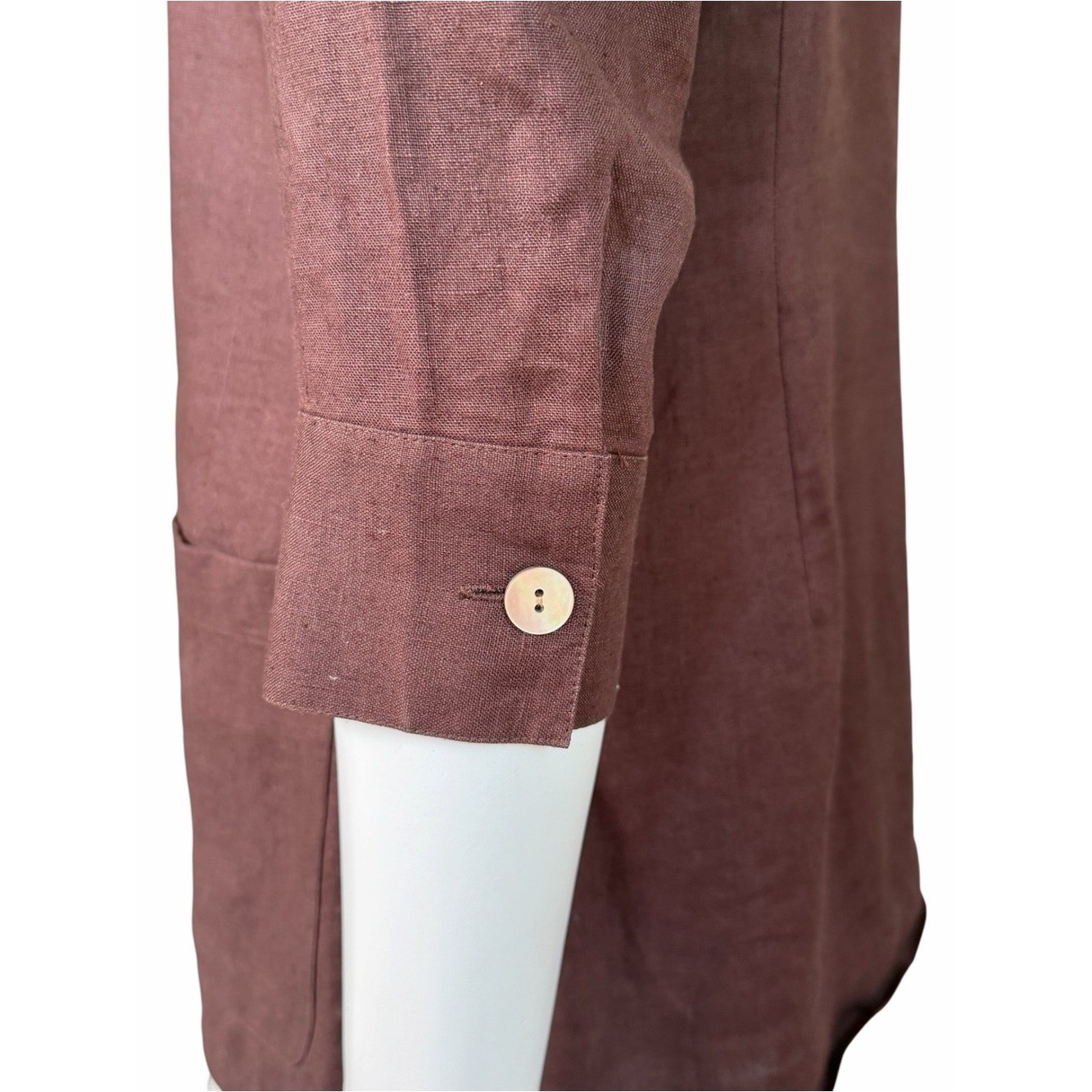 DKNY Linen Tunic Blouse Womens 2 Brown Vintage Lagenlook Long Top Pockets