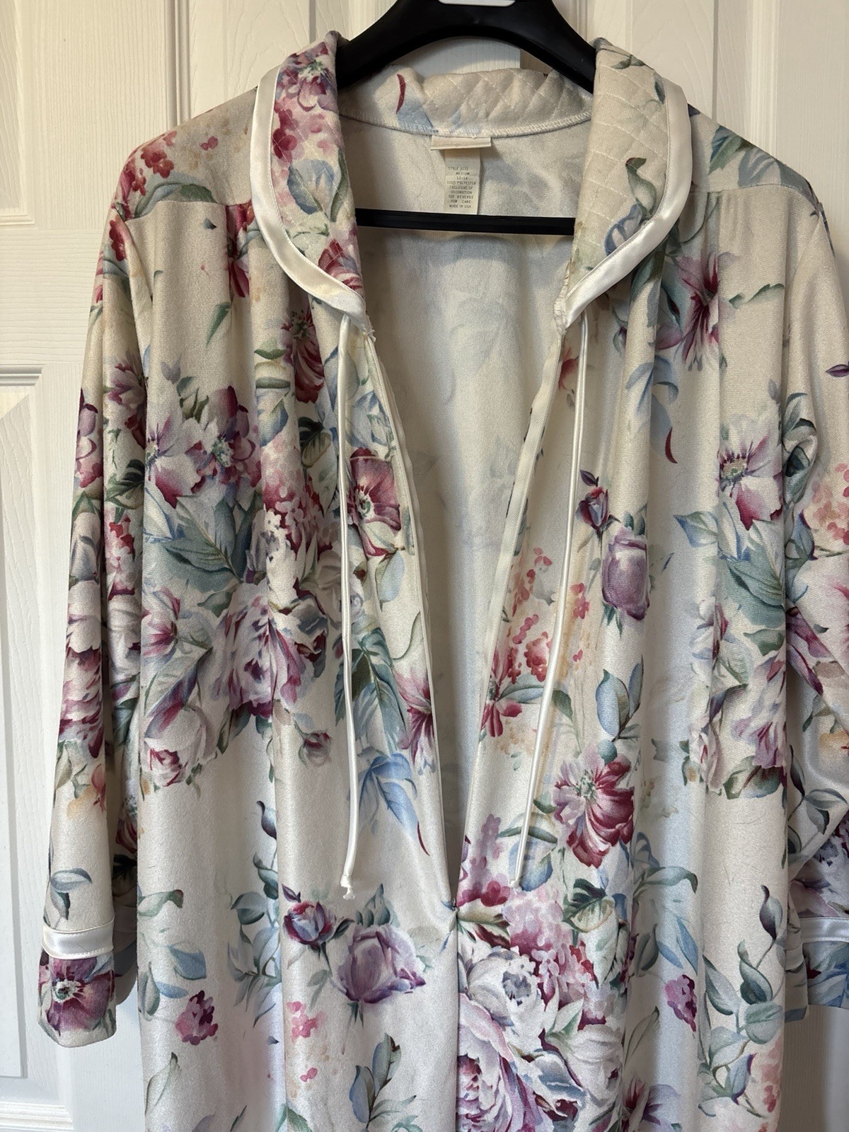 Vintage Adonna Floral Housecoat Robe Medium USA Zip Front Long Lounge Robe