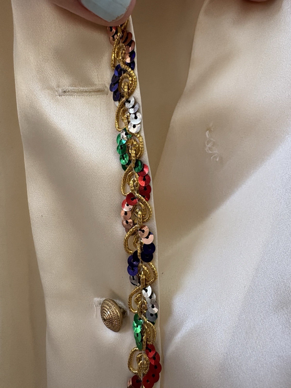 Vintage Maggy London 100% Silk Sequin Blouse Button Up Champagne Color M/L