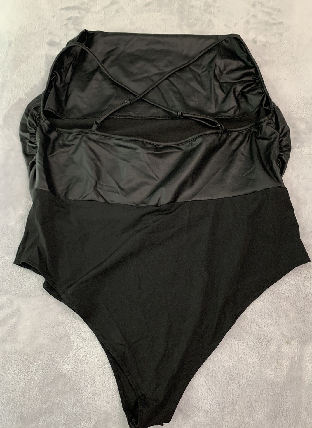 NEW Shiny PU Leather Look Bodysuit Teddy 3X Criss Cross straps Plus Sz