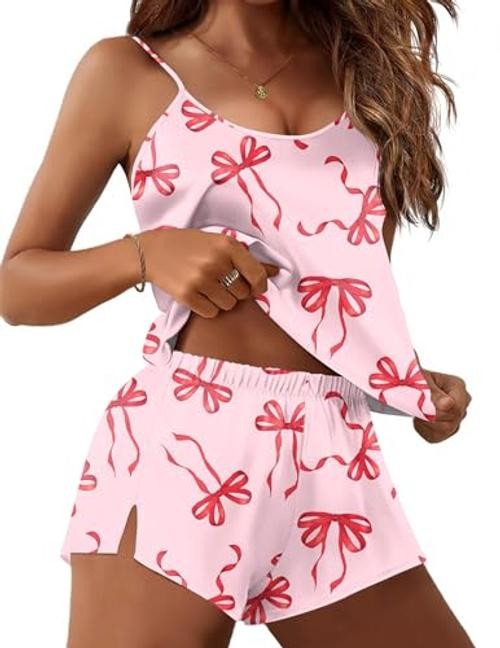 Silk Pajamas Set for Women Satin Lingerie Pjs Cami Top Small Foundation Bow