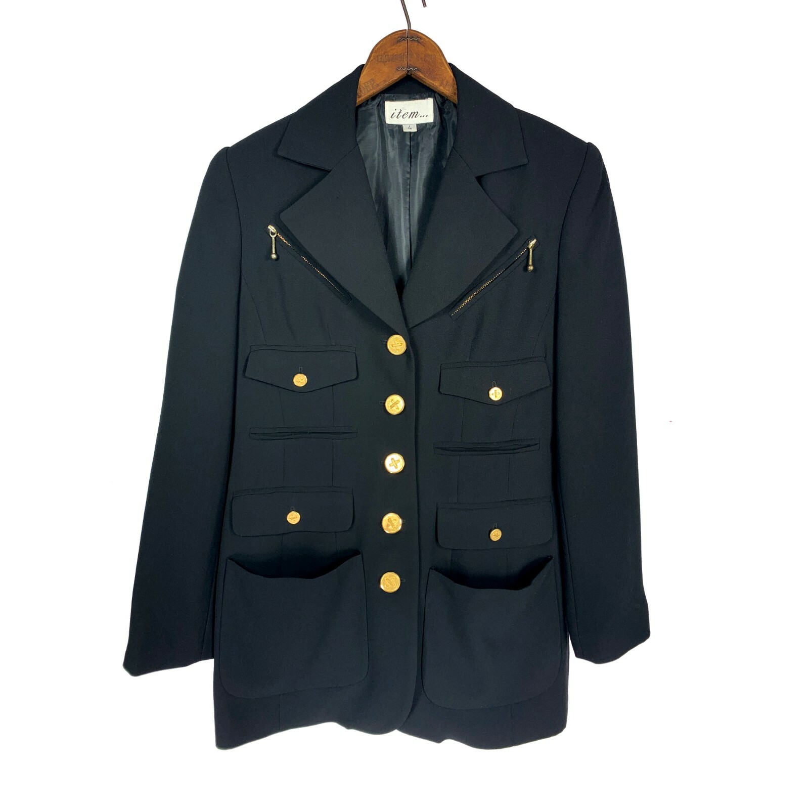 Vintage Jacket Womens size 4 Black with Gold Buttons Military Retro Item Blazer