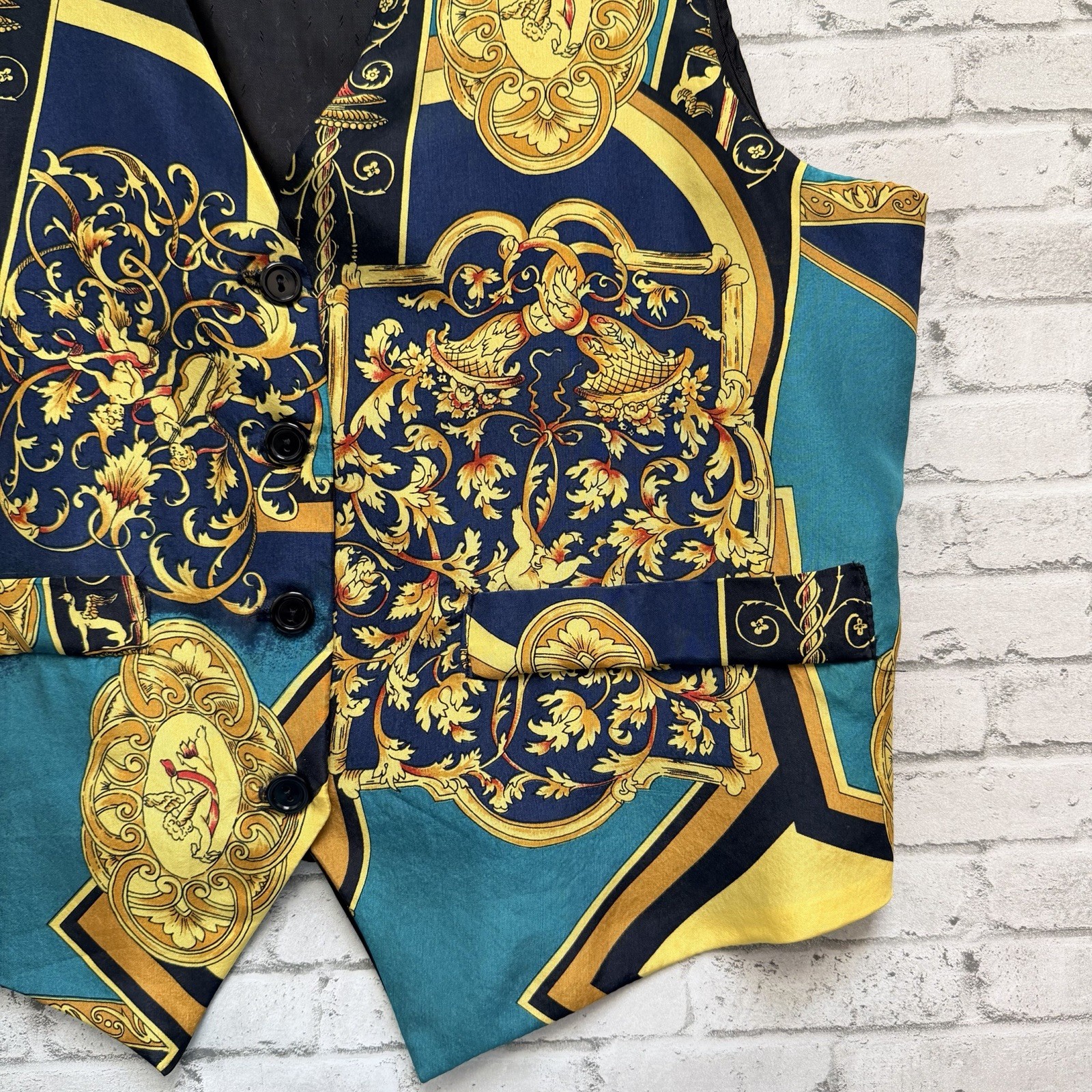 Vintage 90s Accessory Lady Gold Filigree & Cherubs Silk Vest