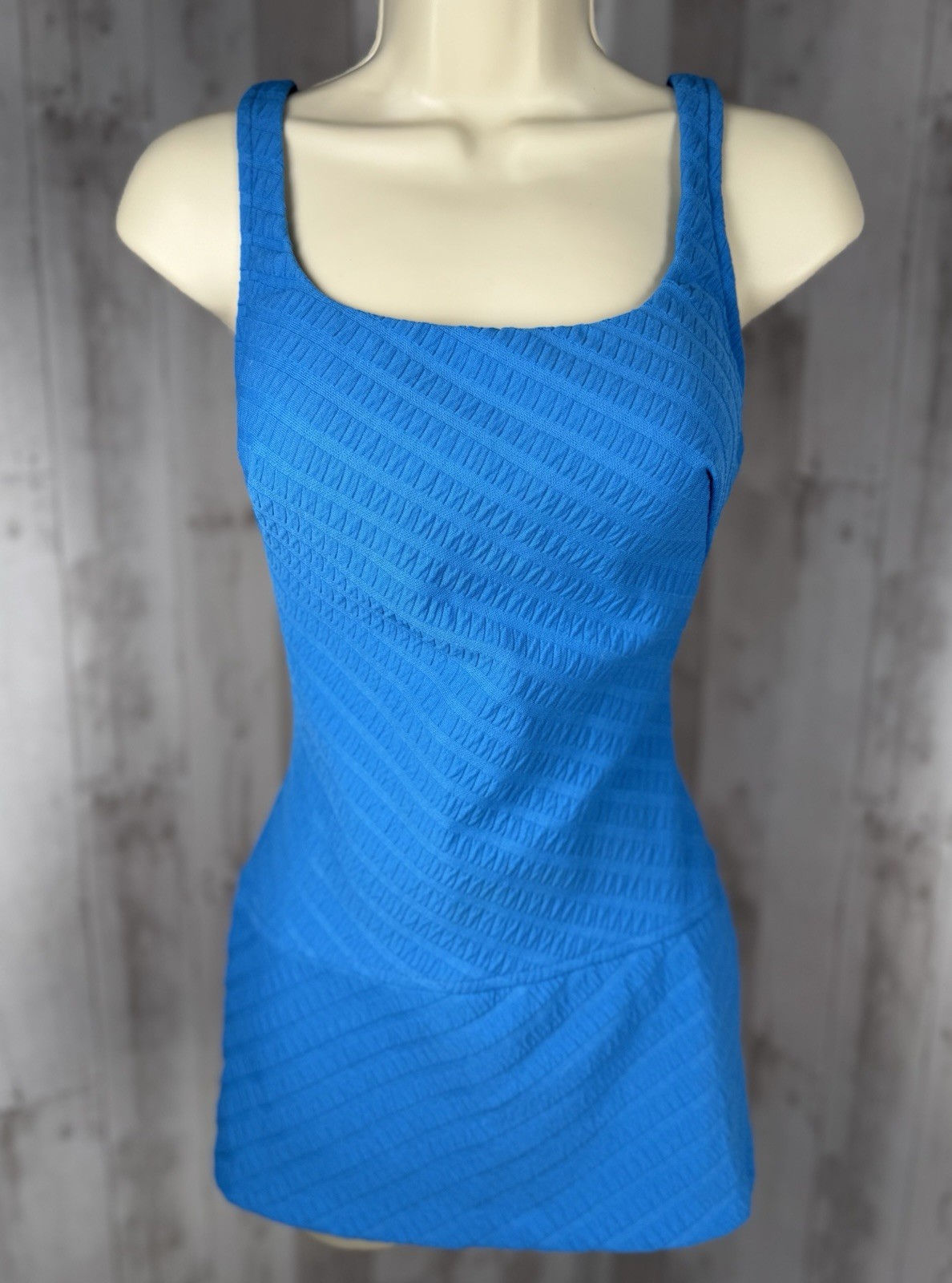 Vintage 1970s Rose Marie Reid Blue Swimsuit Mod GoGo Skirt Built in Bra Retro M