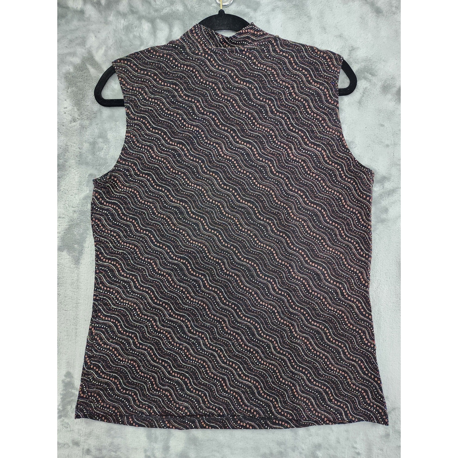 Vintage Impressions Top Womens L Black Glitter Studded Sequin Mock Neck Stretch