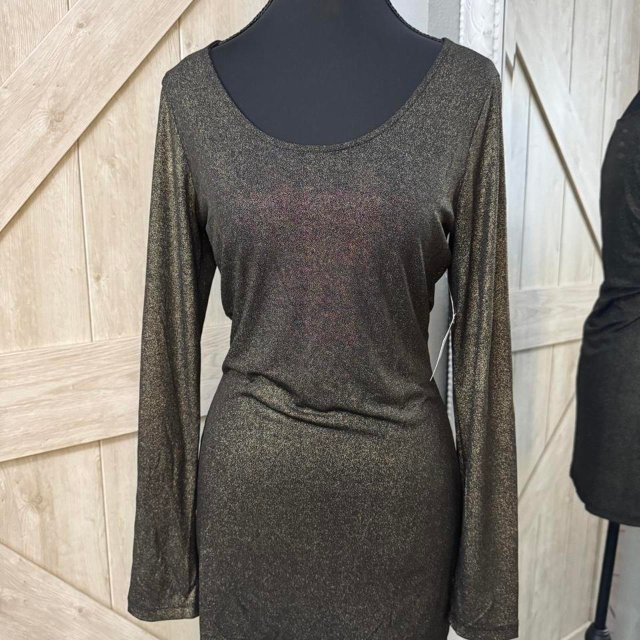Vintage XXI Glittery Bodycon Long Sleeve Club Dress – Large