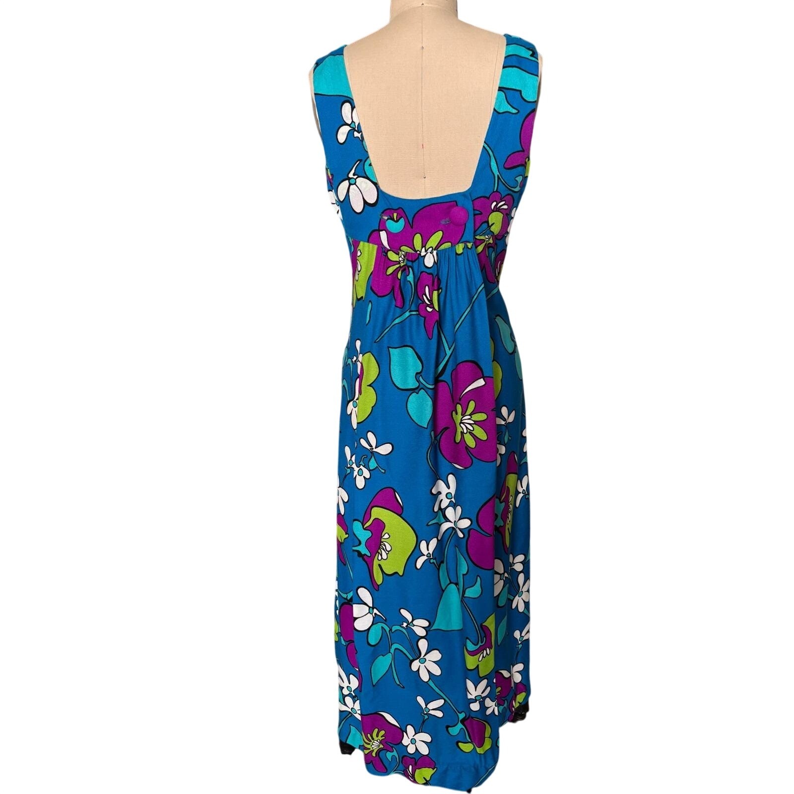 Liberty House Hawaii Psychedelic Floral Maxi Dress Blue Aloha S Vintage