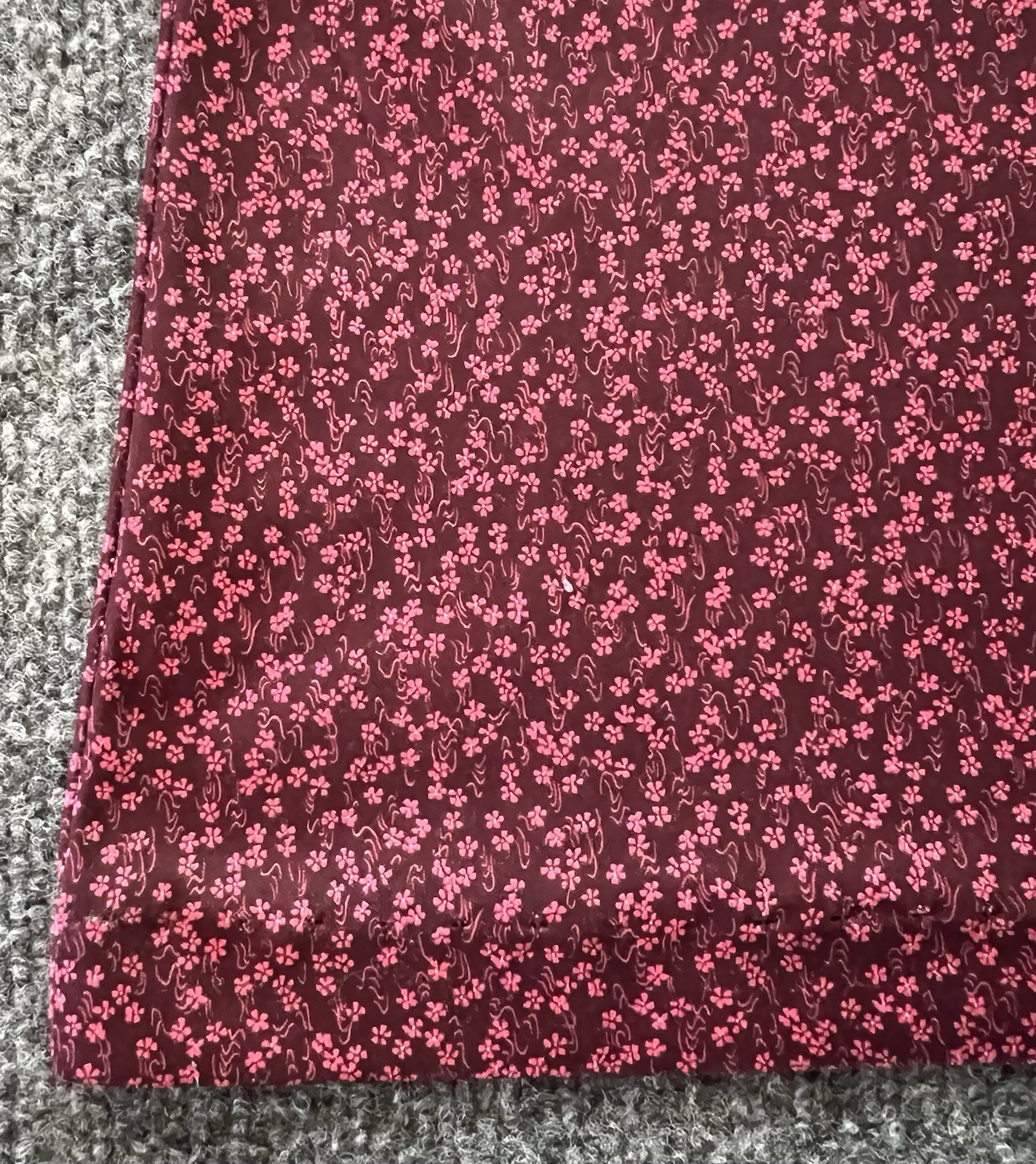 Vintage Handmade Womens Blouse L XL Burgundy Pink Floral Calico Cottagecore