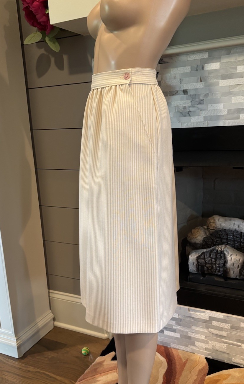 Vtg Sears, Roebuck & Co Tan Pinstripe Perma-Prest Skirt Pencil Sz 8
