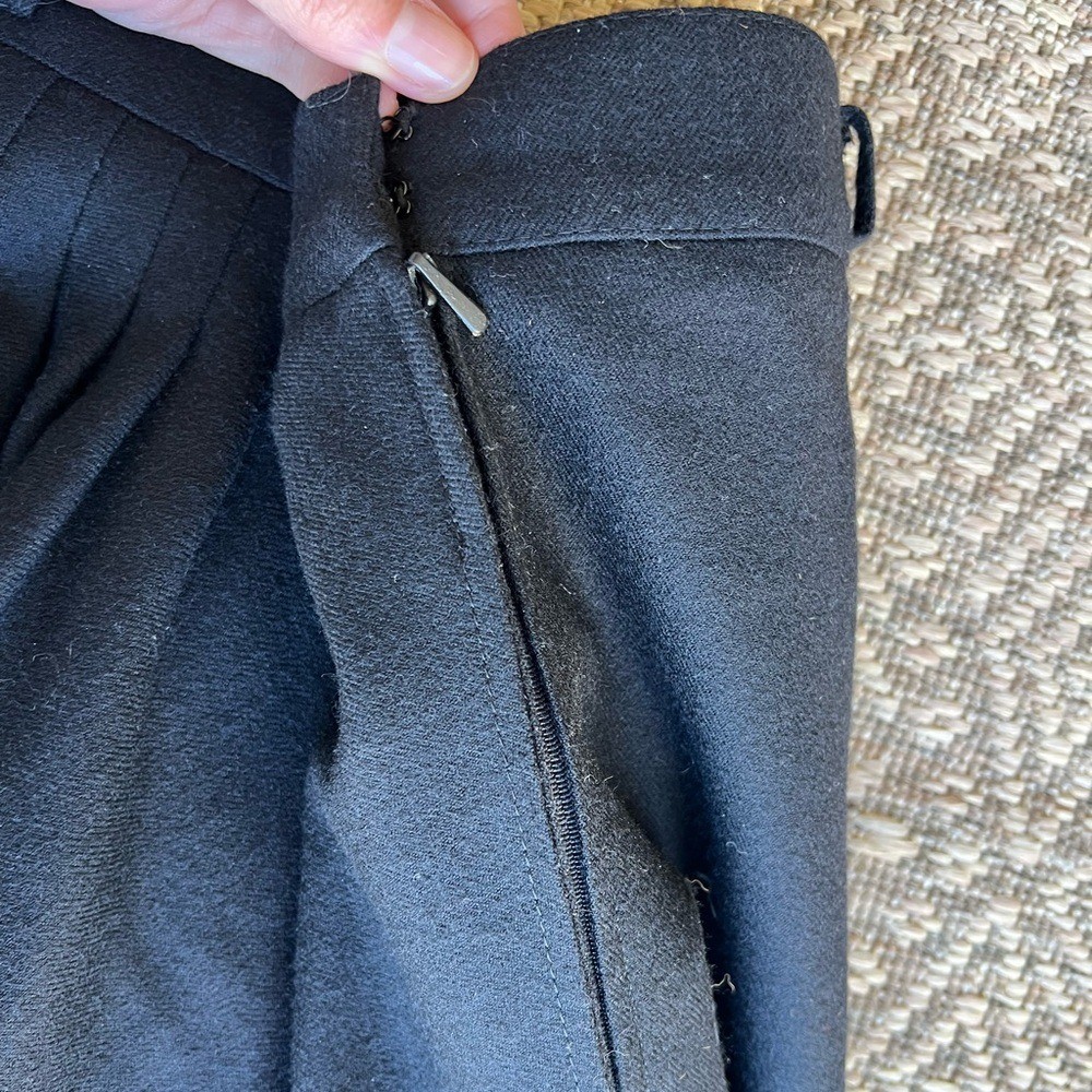 Vintage A-Line Full Wool Black Midi Skirt Made in France Louis Feraud FR 44