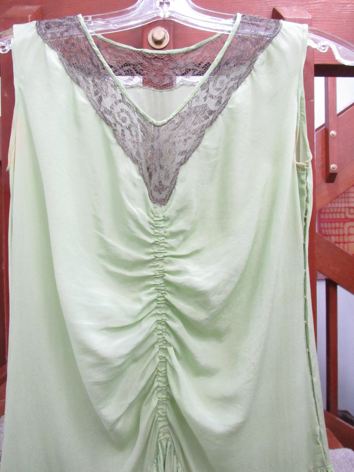 ROMANTIC 20s 30s SILK FLAPPER lace green Art Deco Dress fairy VTG whimsigoth S