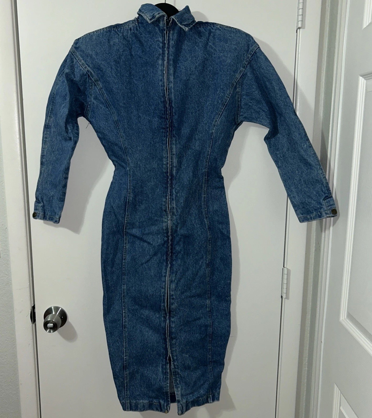 Vintage Contempo Casuals Size 7 Jean Dress With Shoulder Pads, Few Stitching Fla