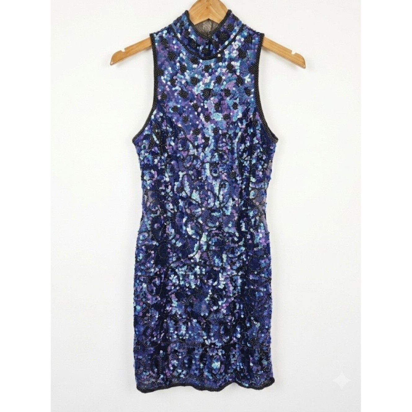Vintage La Davina 80’s Silk Sequined High Neck Sequin Party Dress