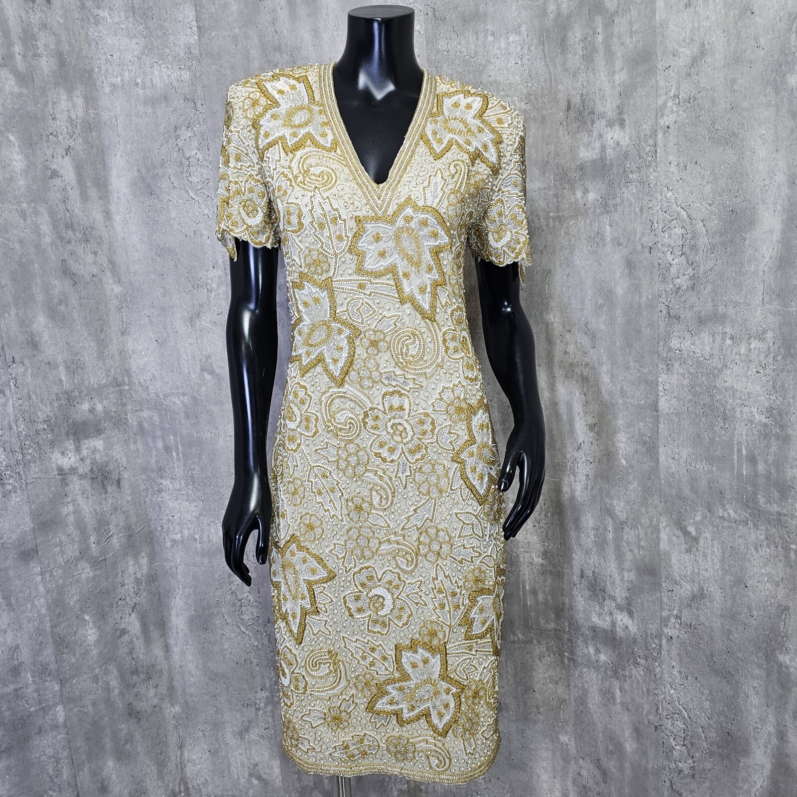 Vintage 80s Naheem Khan Riazee Nights CACHE Heavy Beaded Formal Cocktail Dress