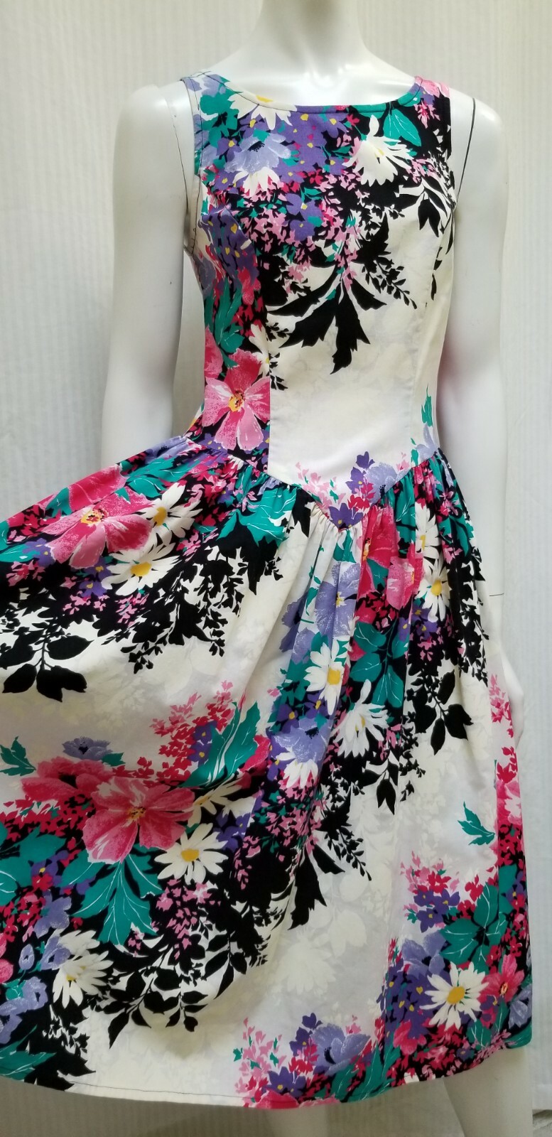 Vintage 80/90s EBER San Francisco Floral Double Bow Back Dress – Size XS/S – EUC