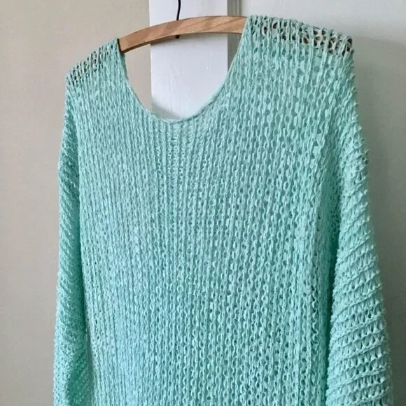 Vintage 80s Knit and Lace Cover Up Pullover Long Top | Size M