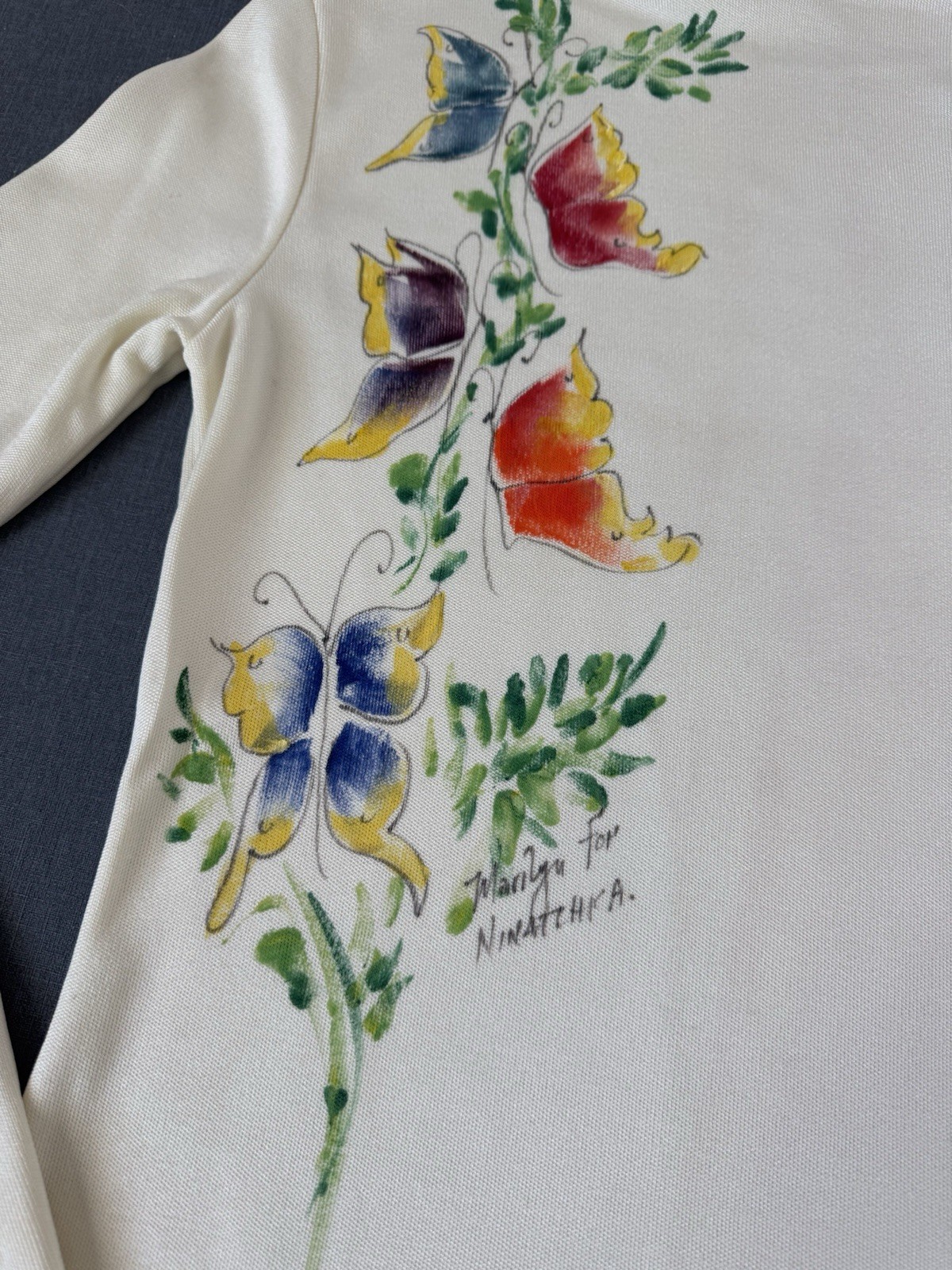 Vintage 70s Knit Turtleneck Hand Painted Butterflies by Marilyn for Ninotchka
