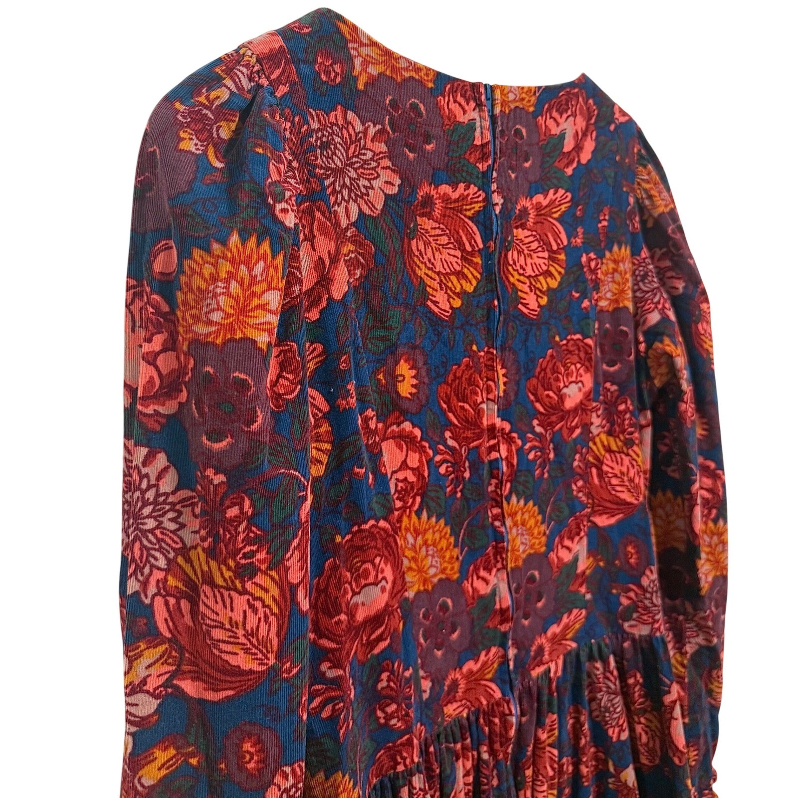Vintage 80s Laura Ashley Floral Corduroy Drop Waist Dress ~ Great Britain US 10