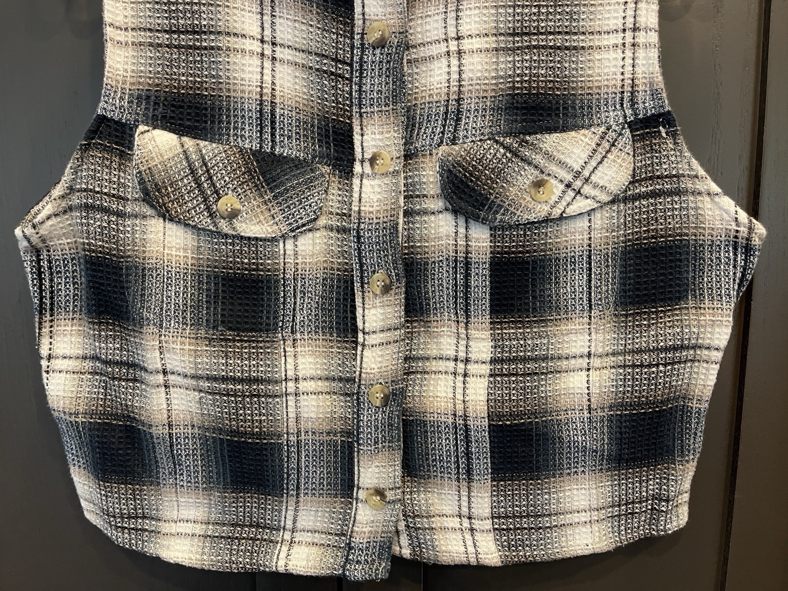 Vintage Tangibles 90s Plaid Vest Plaid Medium Skater Grunge Pockets Blue White