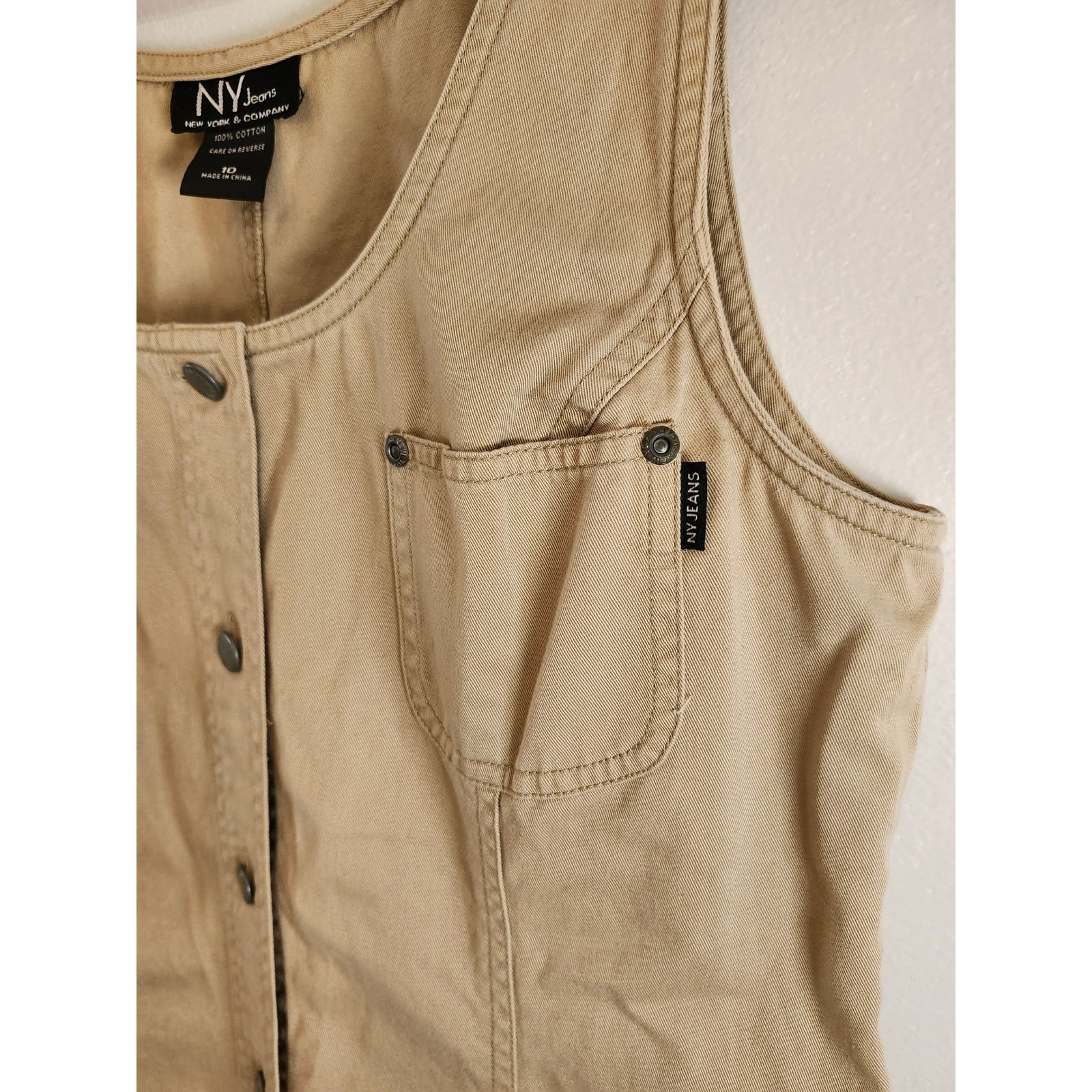 Vintage NY Jeans New York & Company Khaki Cotton Button Front Utility Dress