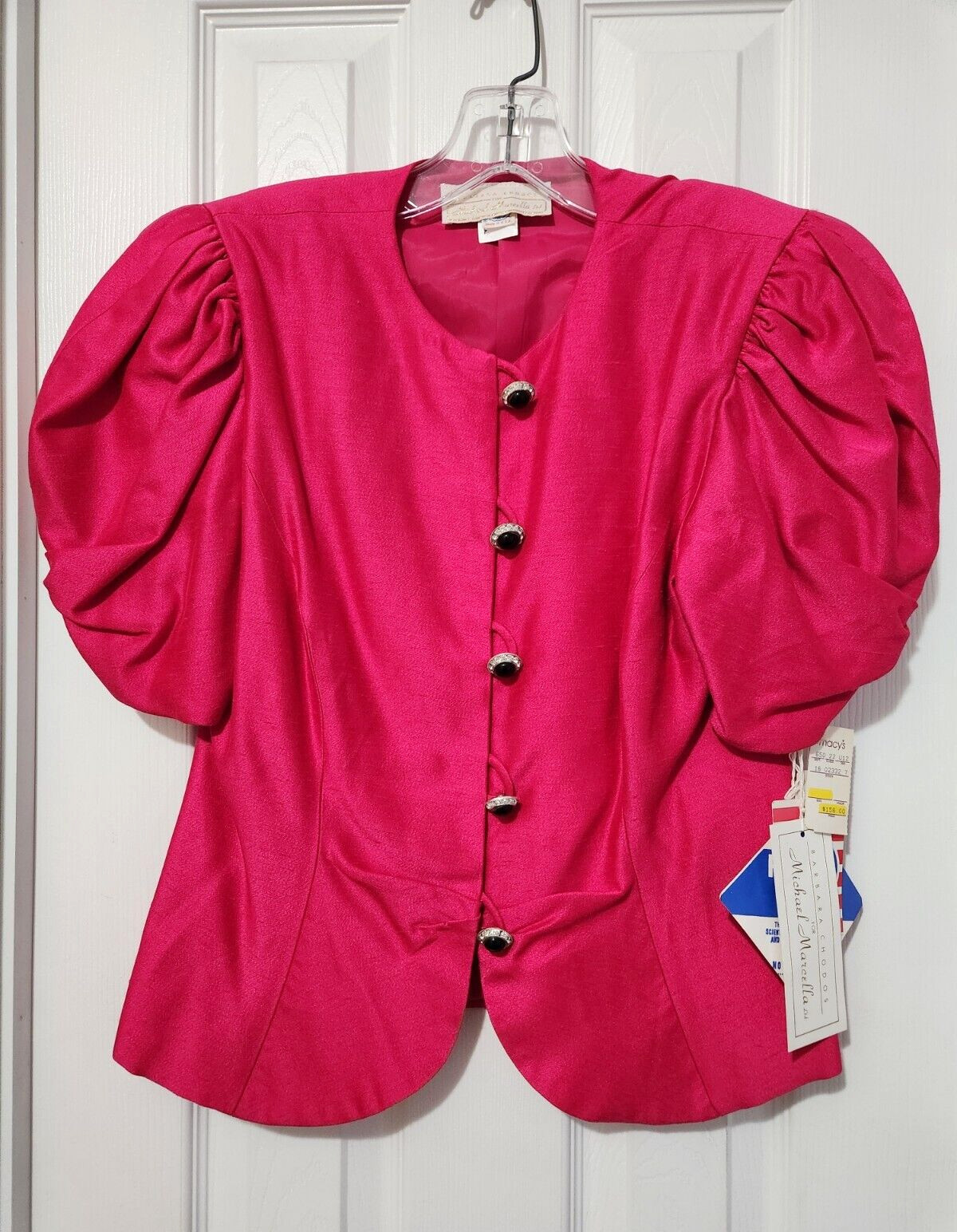 Vtg Barbara Chodos for Michael Marcella Pink Short Puff Sleeve Jacket Sz 12 NWD