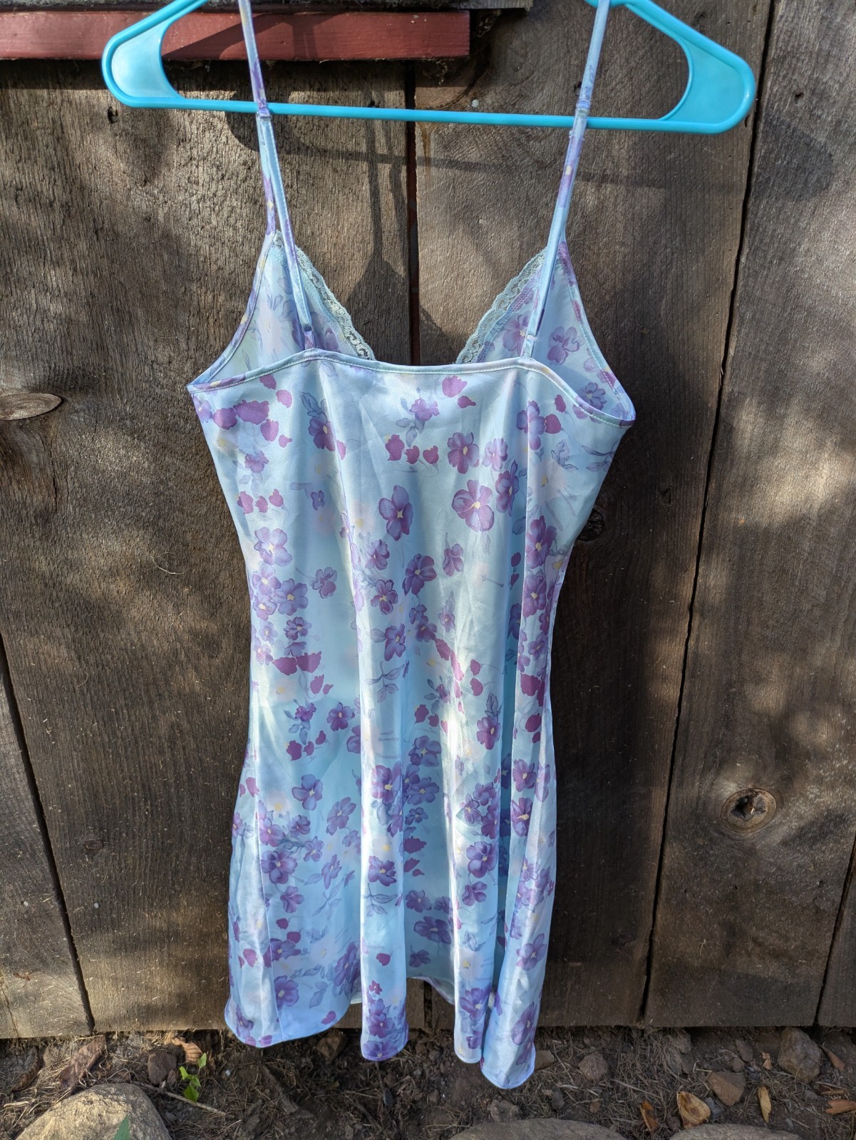 Warner’s Sleepwear Slip Dress Lingerie Blue Floral Babydoll Bow Front 90’s Y2K