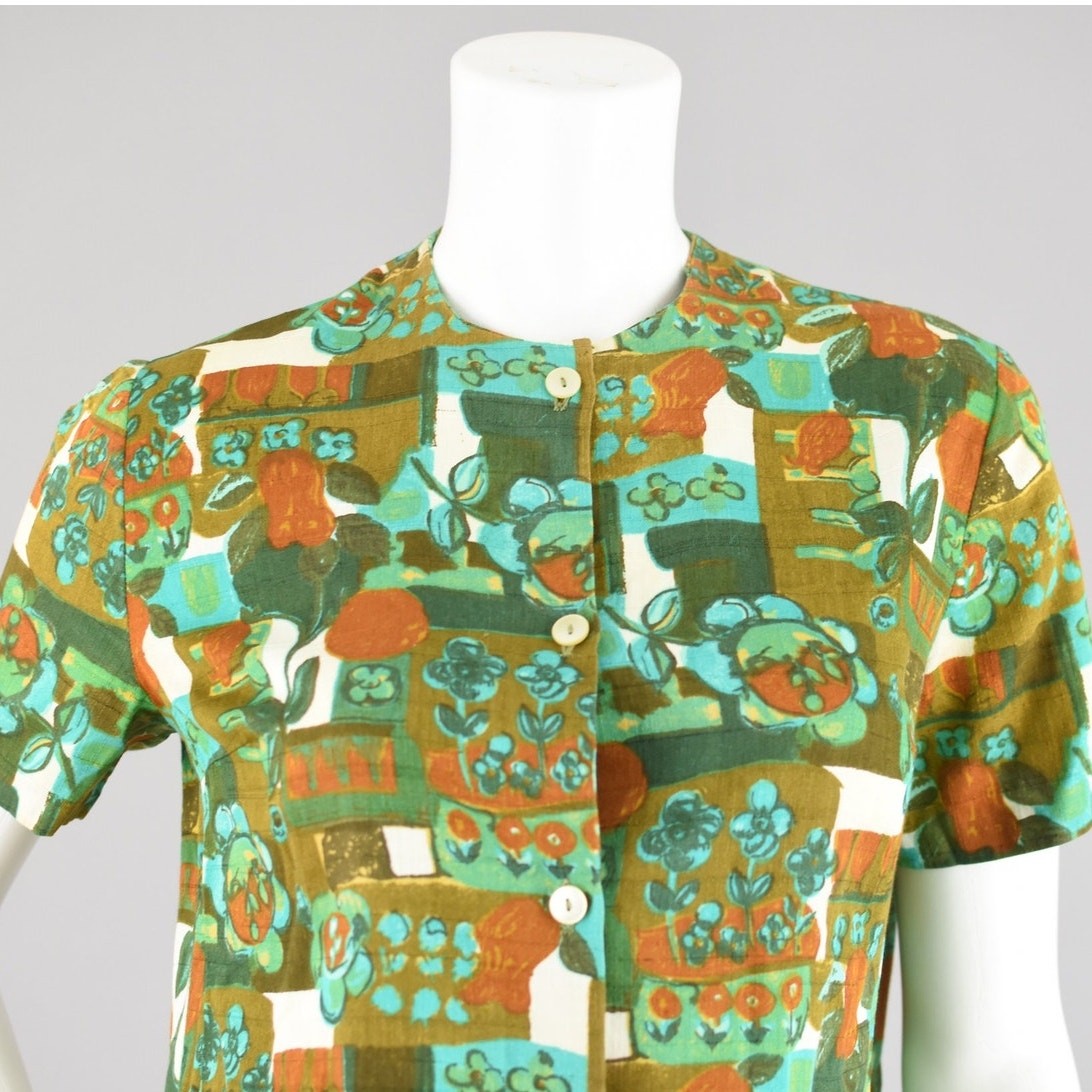 Vintage Modern Floral Button Down Blouse, Made in Germany, Women’s XS – Small