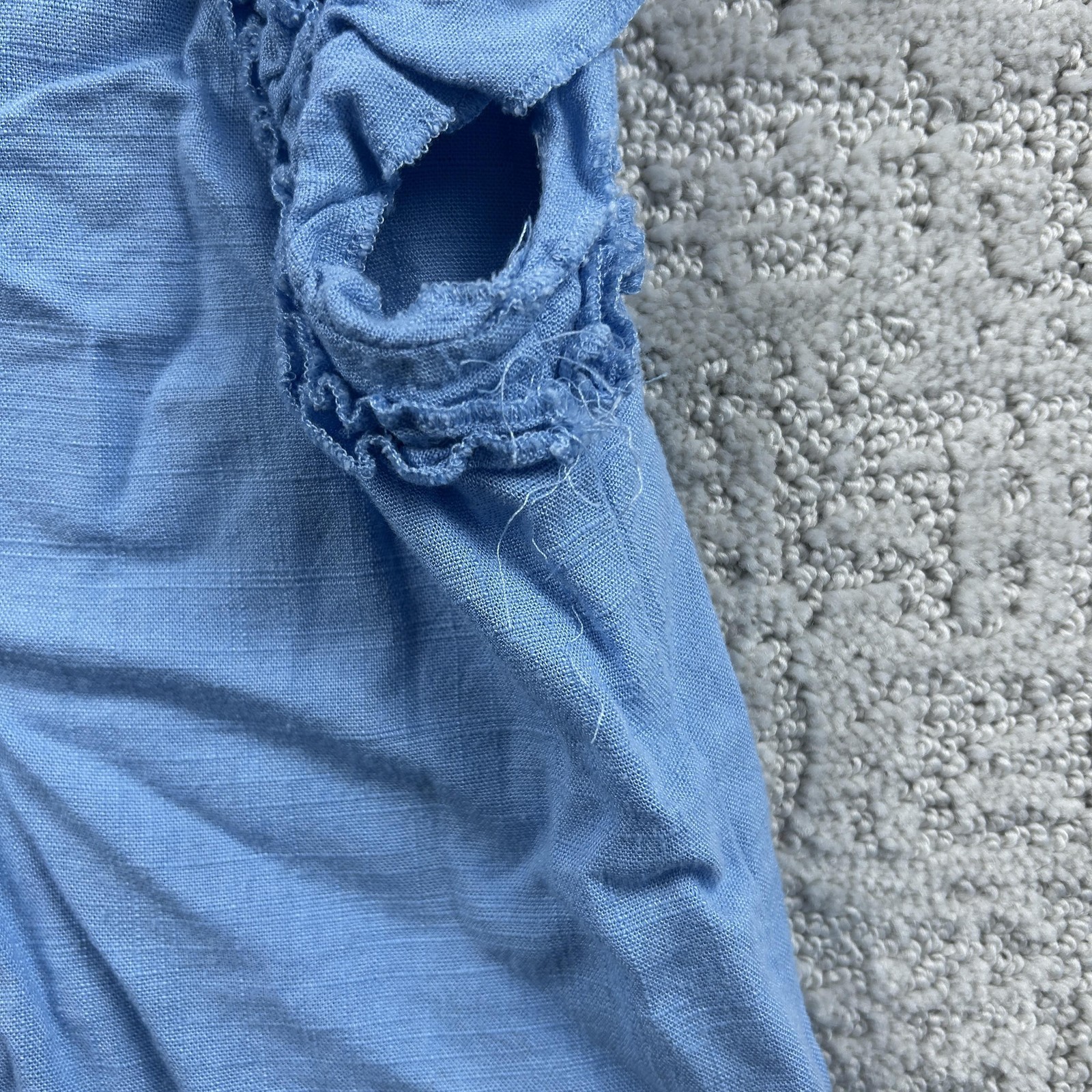 CUPIO Shirt Womens M Blue Linen Blend Embellished Everyday Casual Ruffle Sleeves