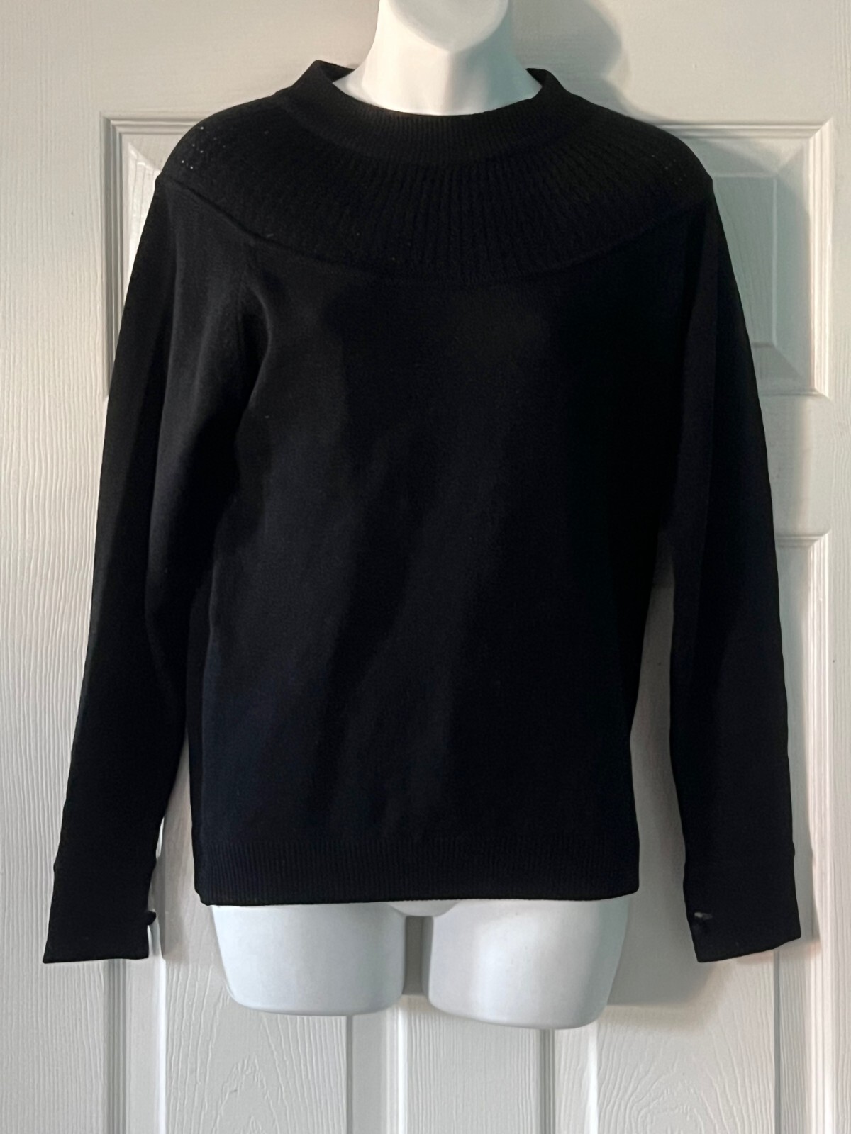 Vintage 1950s/60s Black Sweater Decorative Neck Back Zipper Mid Century Modern