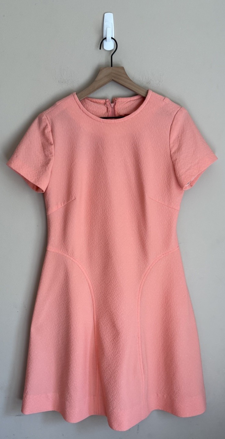 Dress Vintage Knit Polyester 60s 70s Womens Size Large Secretary Short Sleeve