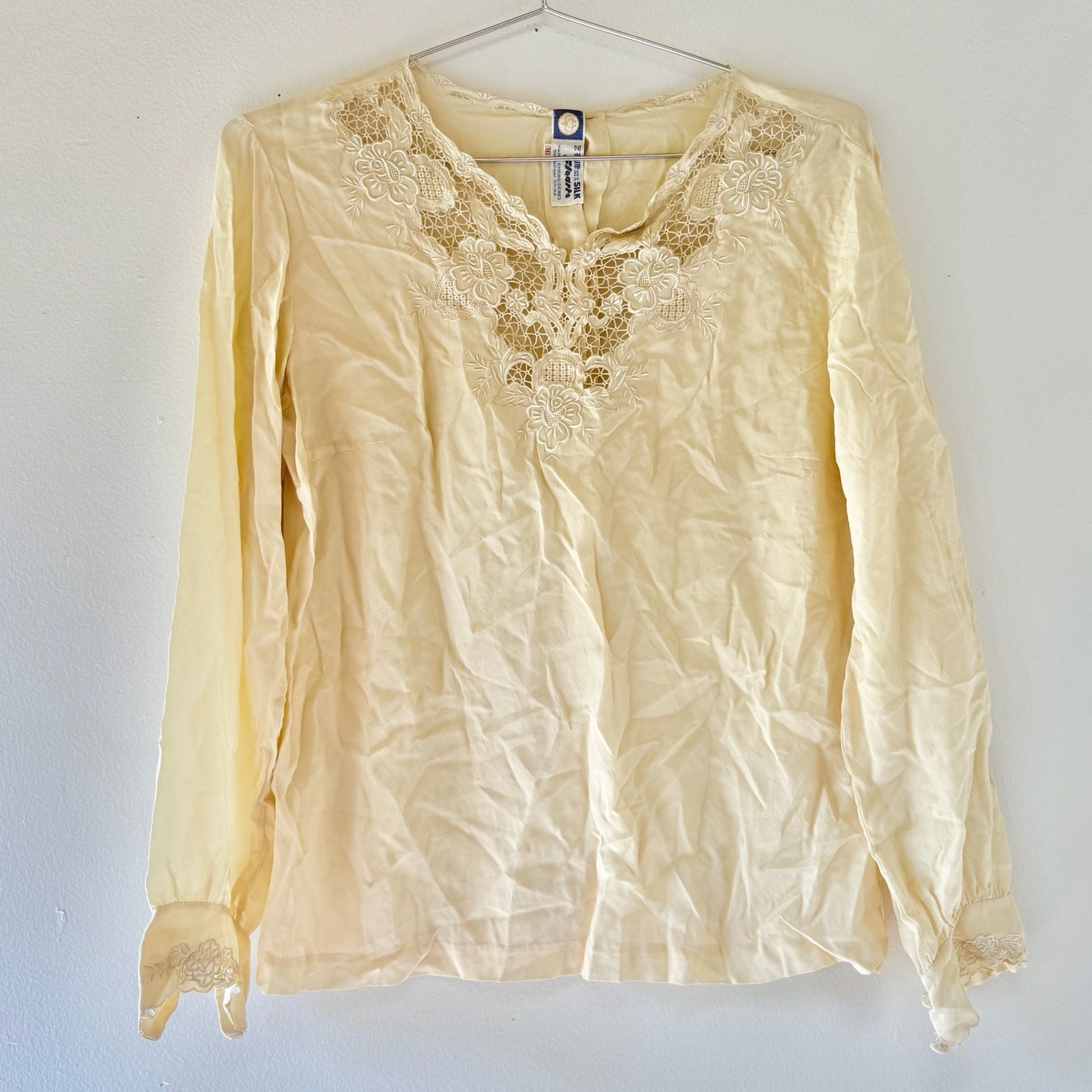 Vintage 100% Silk Hand Embroidered Lace Detail Blouse
