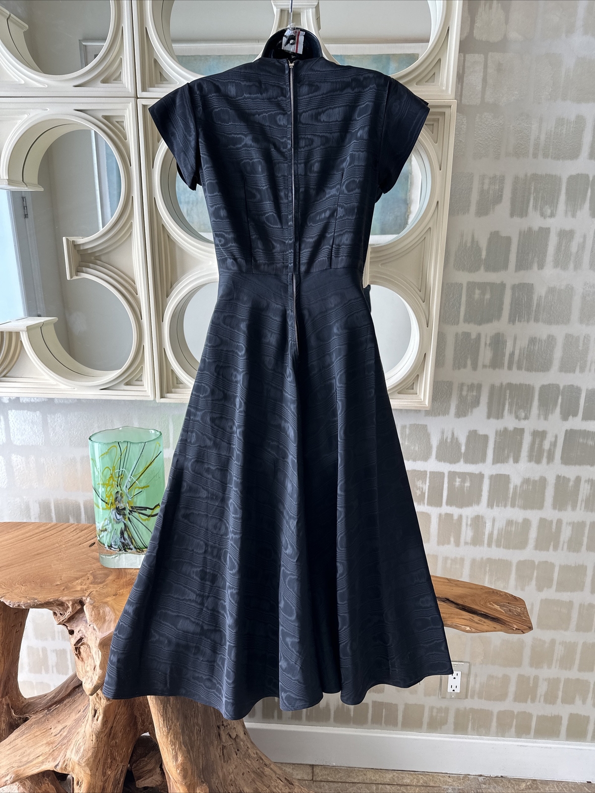 Black Silk Moire Sweetheart Neck 40s Dress From Estate Sale Of Matthew Weiner XS