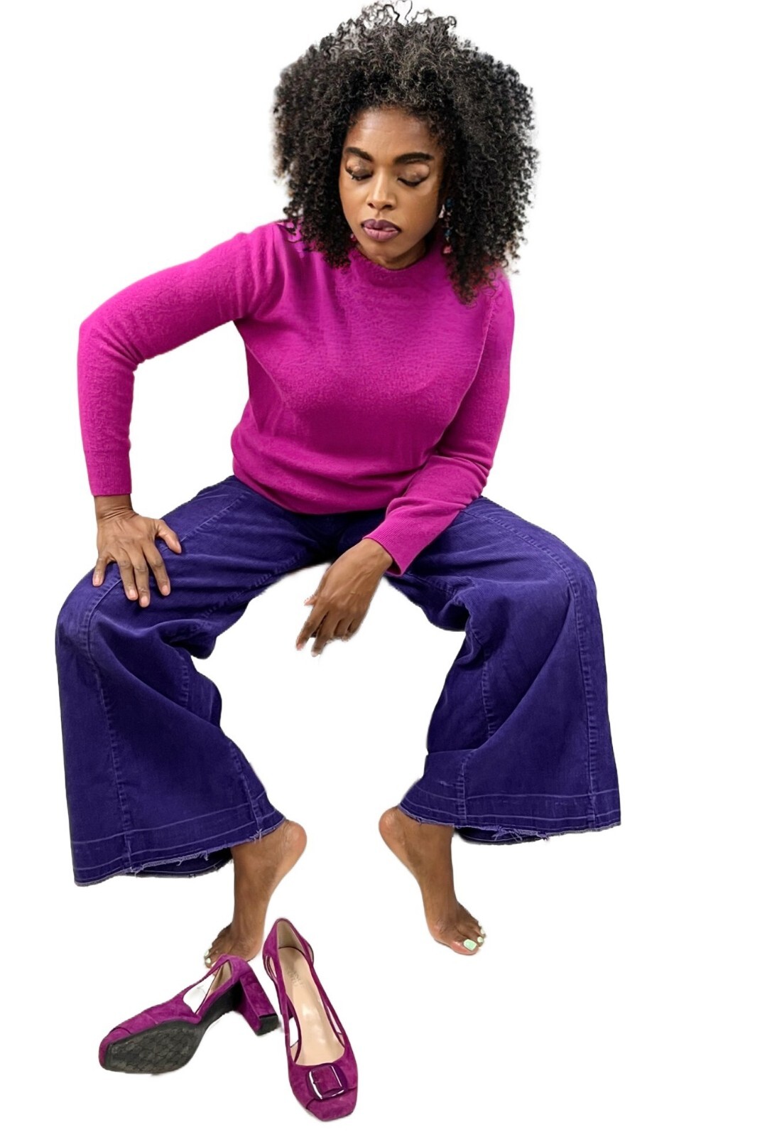 VTG 70s Purple Corduroy Bell Bottom Pants Wide Leg Low Rise Hip Hugger 28×31 XS