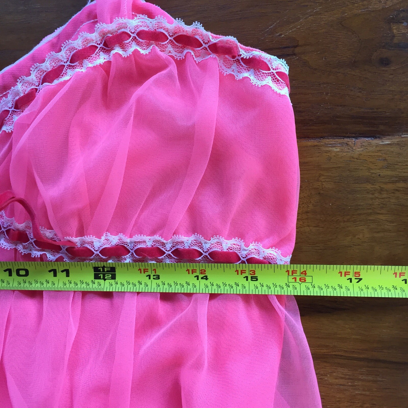 Vtg 60’s Lisette Chiffon Overlay Goddess Nightgown Lingerie 34 Lace Trim