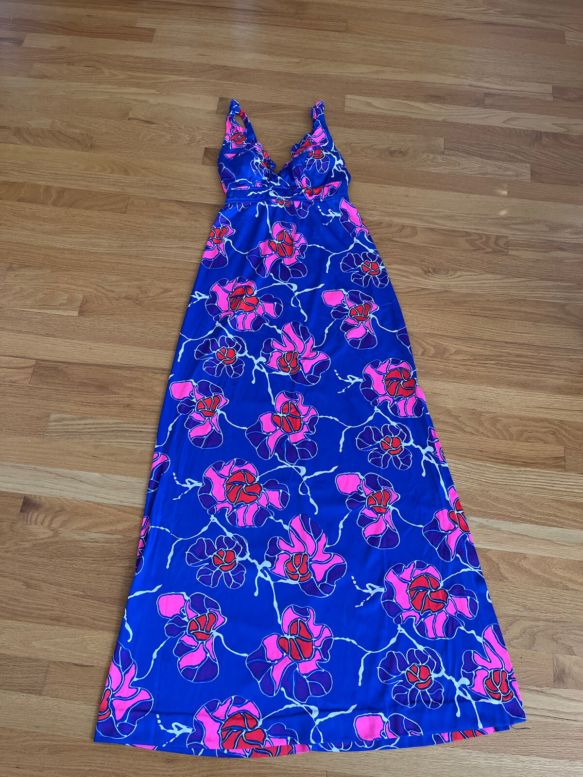 Vintage 70’s Dress Catalina 14 6 S California Neon Pink Blue Bra Top Maxi Beach