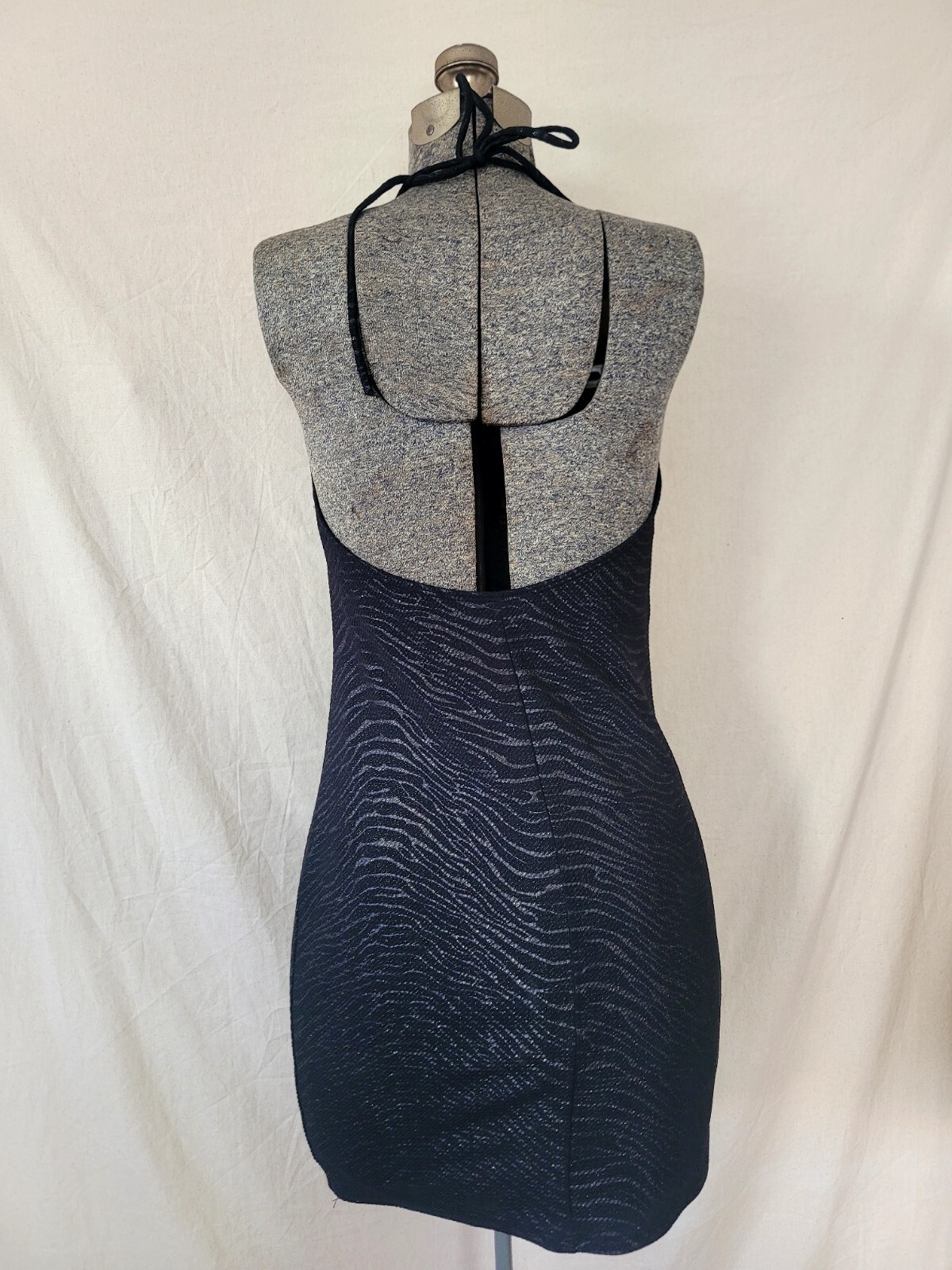 Vintage 90s Y2K Halter Dress Black Zebra Glitter Mini Club Size Large