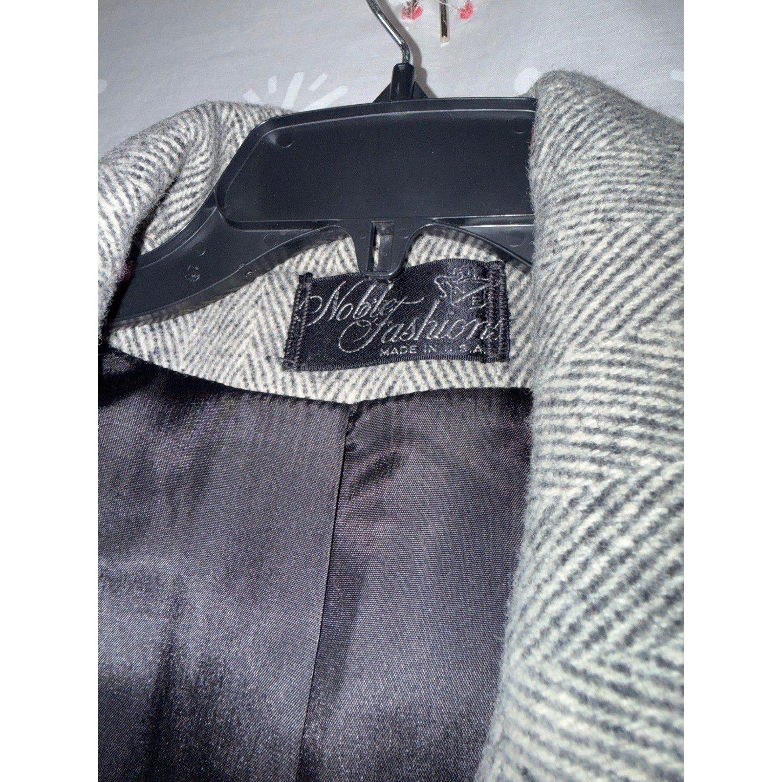 Noble Fashions Vintage Grey Herringbone Wool Blend Double Breasted Overcoat Coat