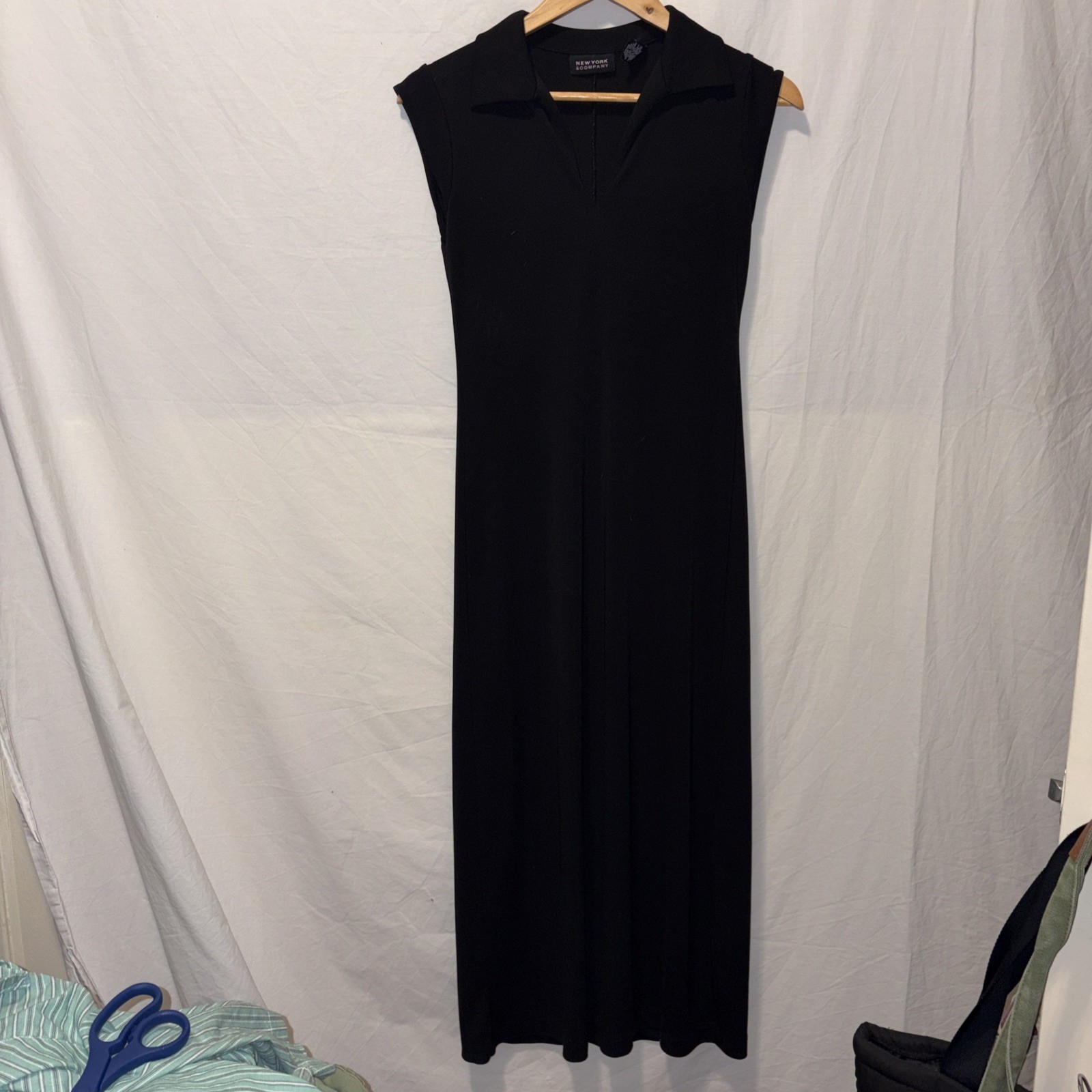 New York & Company Black Maxi Collar Dress Sleeveless Sz Small Y2K 90’s Fashion