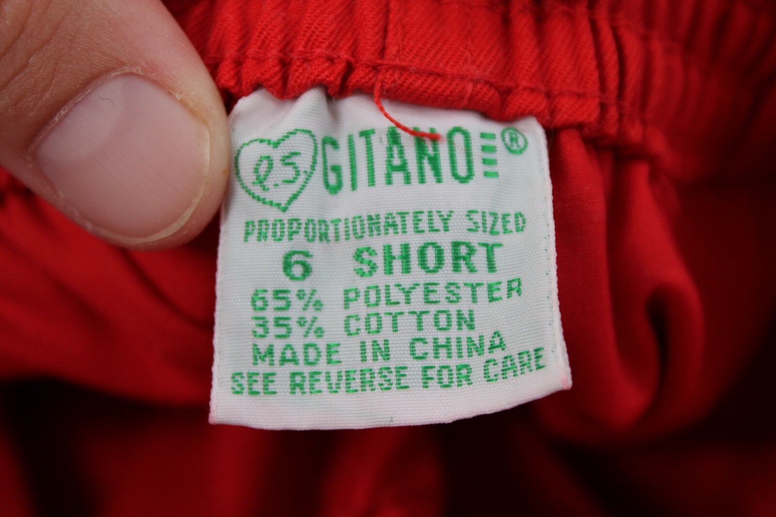 Vtg 80s PS Gitano 6 Short Red Elastic Waist High Rise Tapered Leg Pants