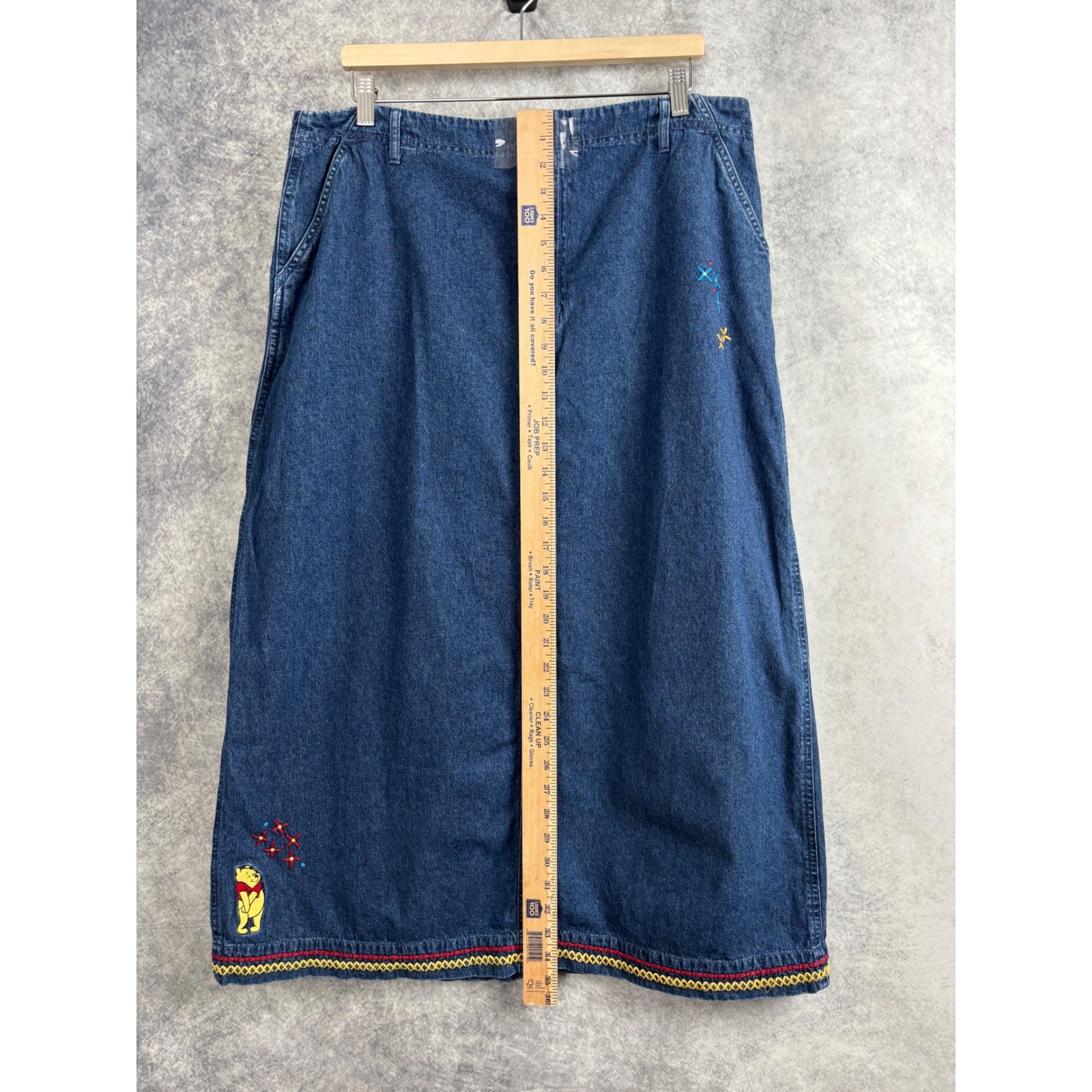 Vintage The Disney Store Winnie the Pooh Embroidered Denim Maxi Skirt Size XL